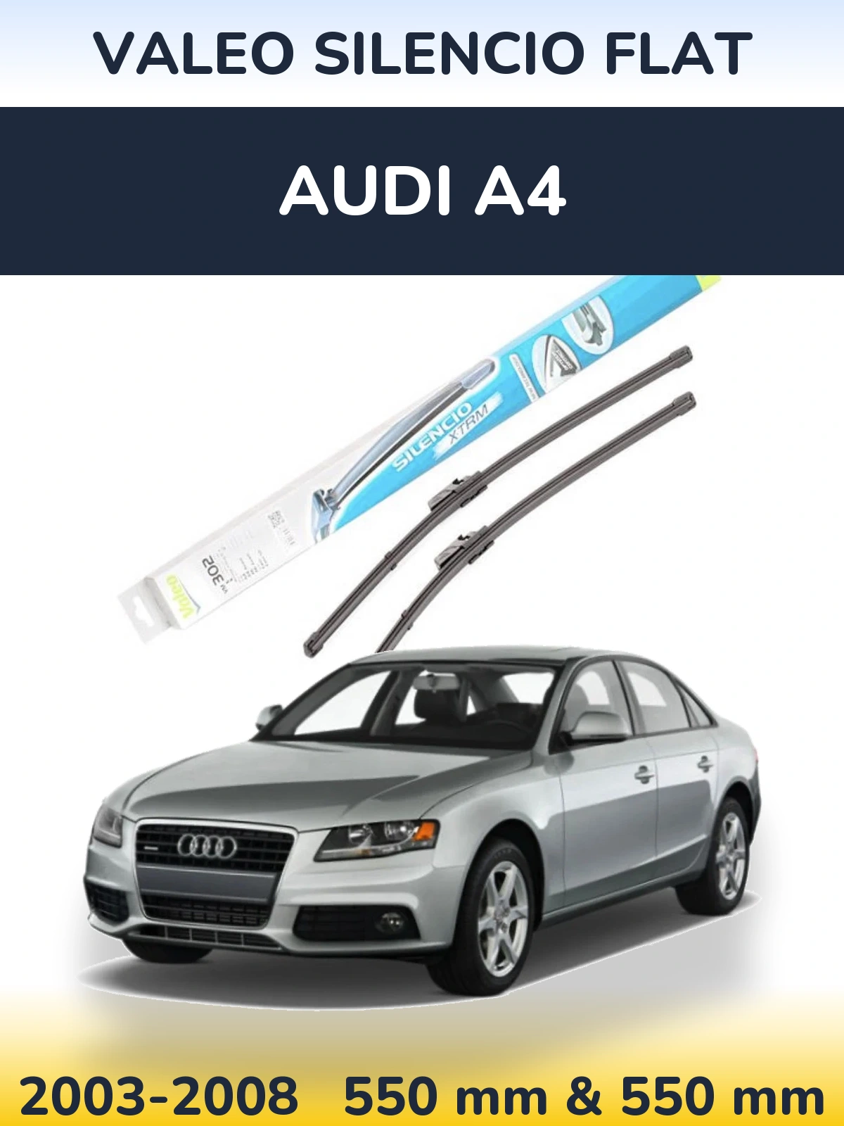 Front wiper blade set Valeo Silencio Flat 550 & 550 mm for Audi A4 2003-2008