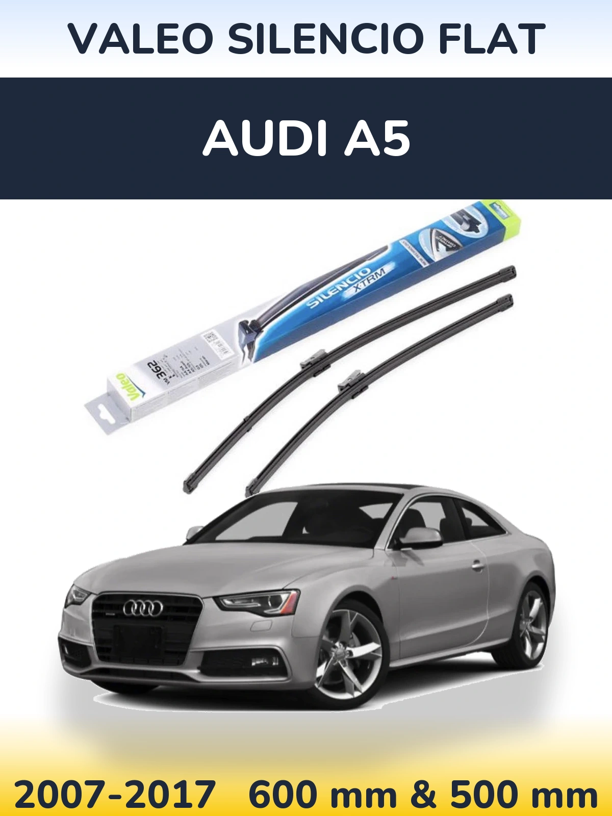 Front wiper blade set Valeo Silencio Flat 600 & 500 mm for Audi A5 2007-2017