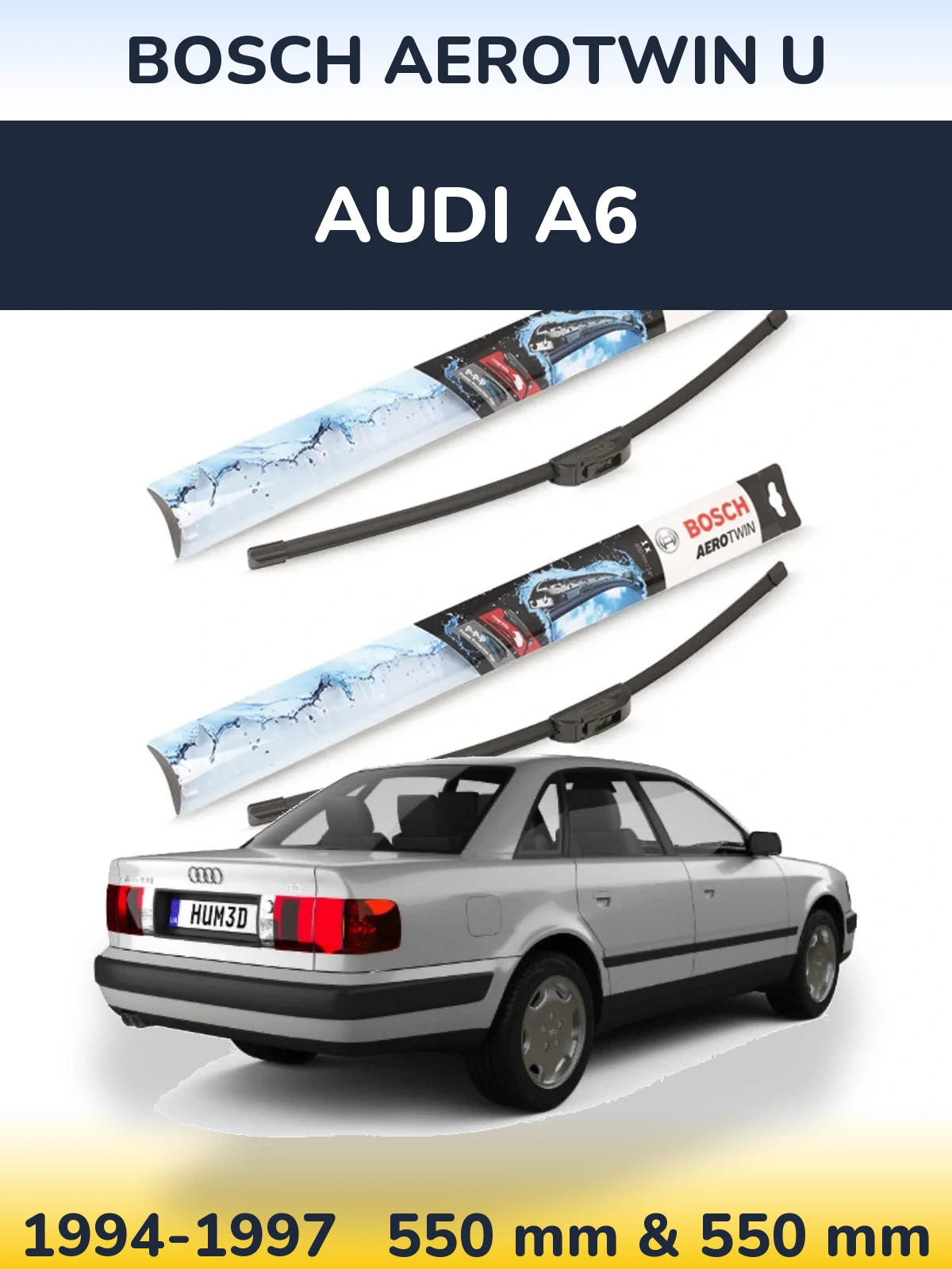 Front wiper blade set BOSCH AeroTwin U 550 & 550 mm for Audi A6 1994-1997