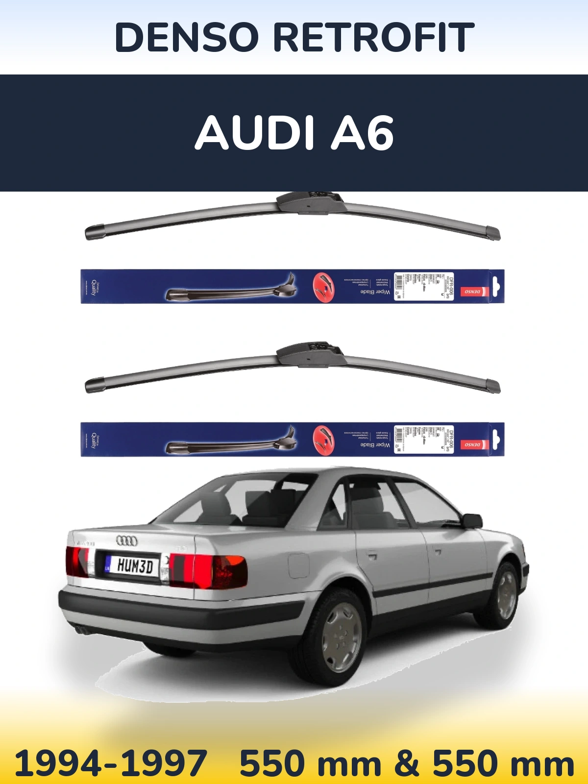 Front wiper blade set Denso Retrofit 550 & 550 mm for Audi A6 1994-1997