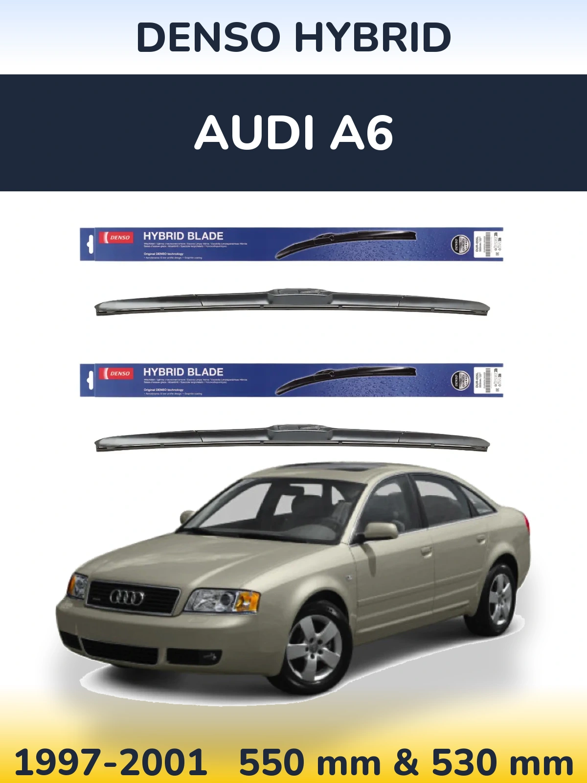 Front wiper blade set Denso Hybrid 550 & 530 mm for Audi A6 1997-2001