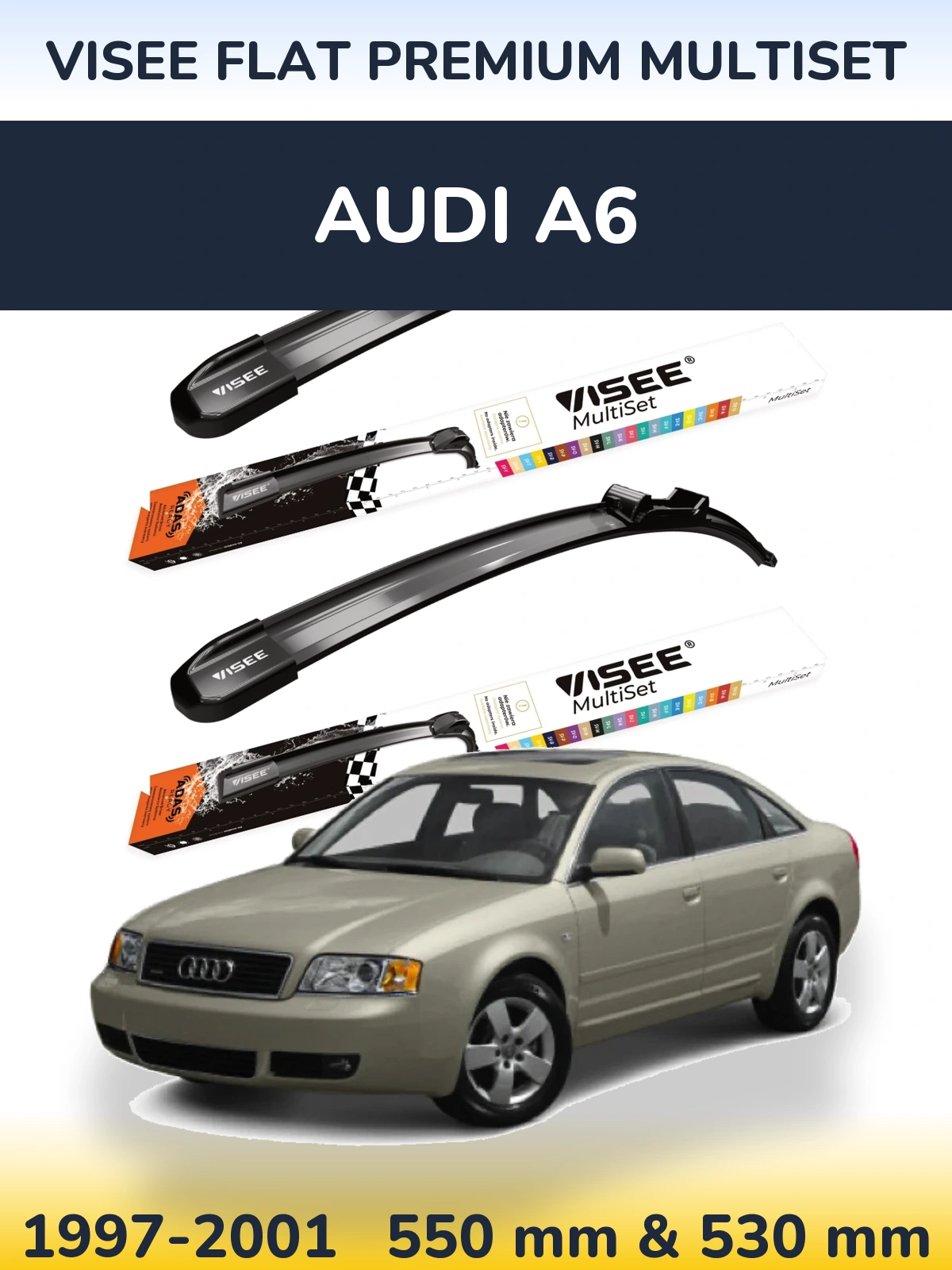 Front wiper blade set VISEE FLAT PREMIUM MultiSet 550 & 530 mm for Audi A6 1997-2001