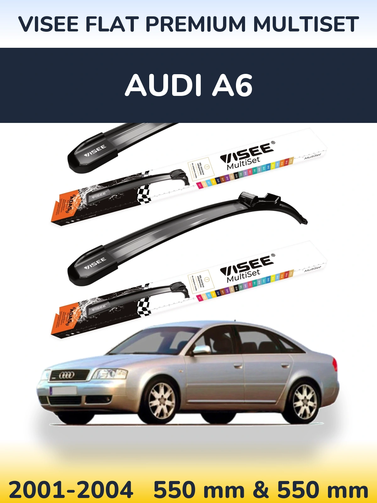 Front wiper blade set VISEE FLAT PREMIUM MultiSet 550 & 550 mm for Audi A6 2001-2004
