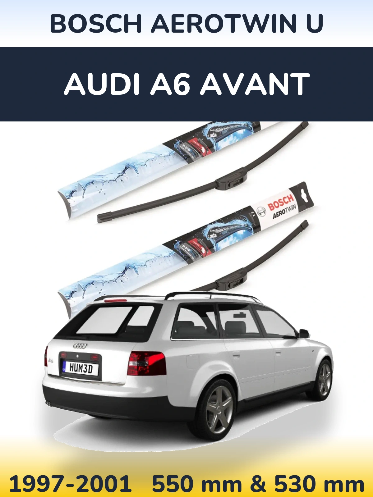Front wiper blade set BOSCH AeroTwin U 550 & 530 mm for Audi A6 Avant 1997-2001