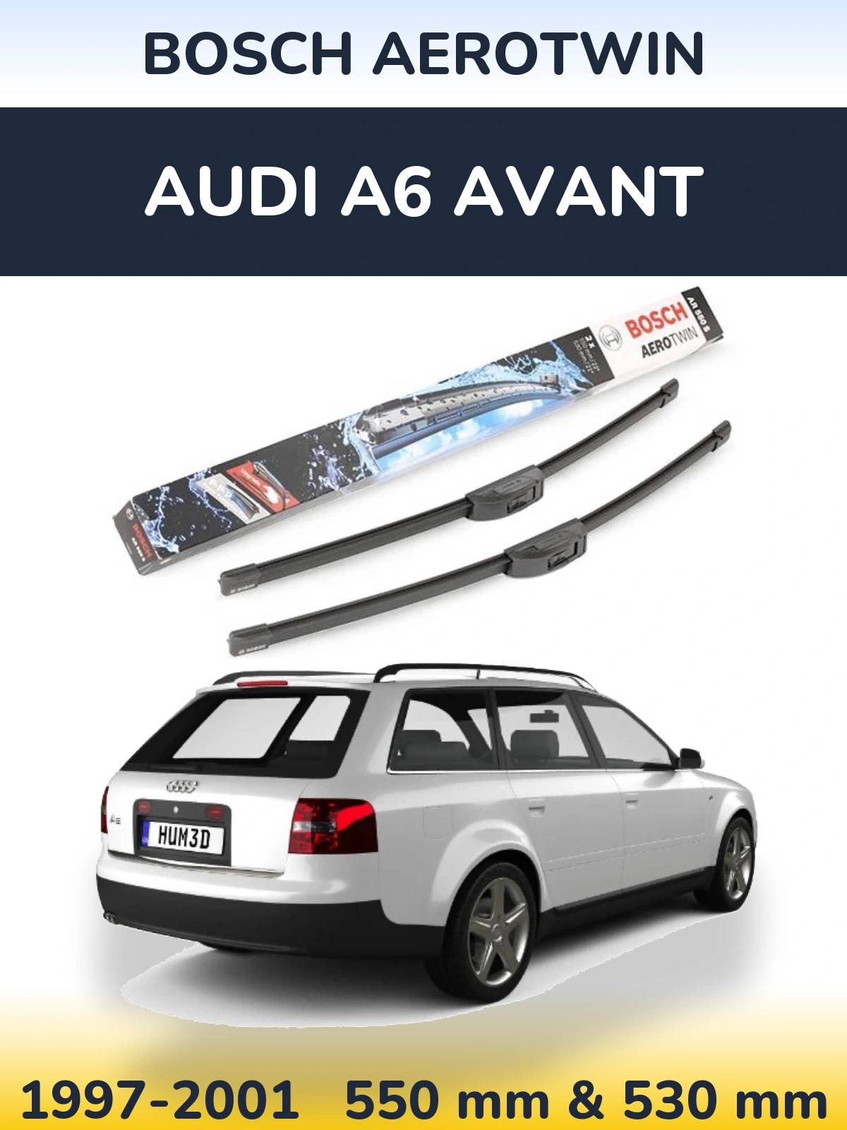 Front wiper blade set BOSCH AeroTwin 550 & 530 mm for Audi A6 Avant 1997-2001