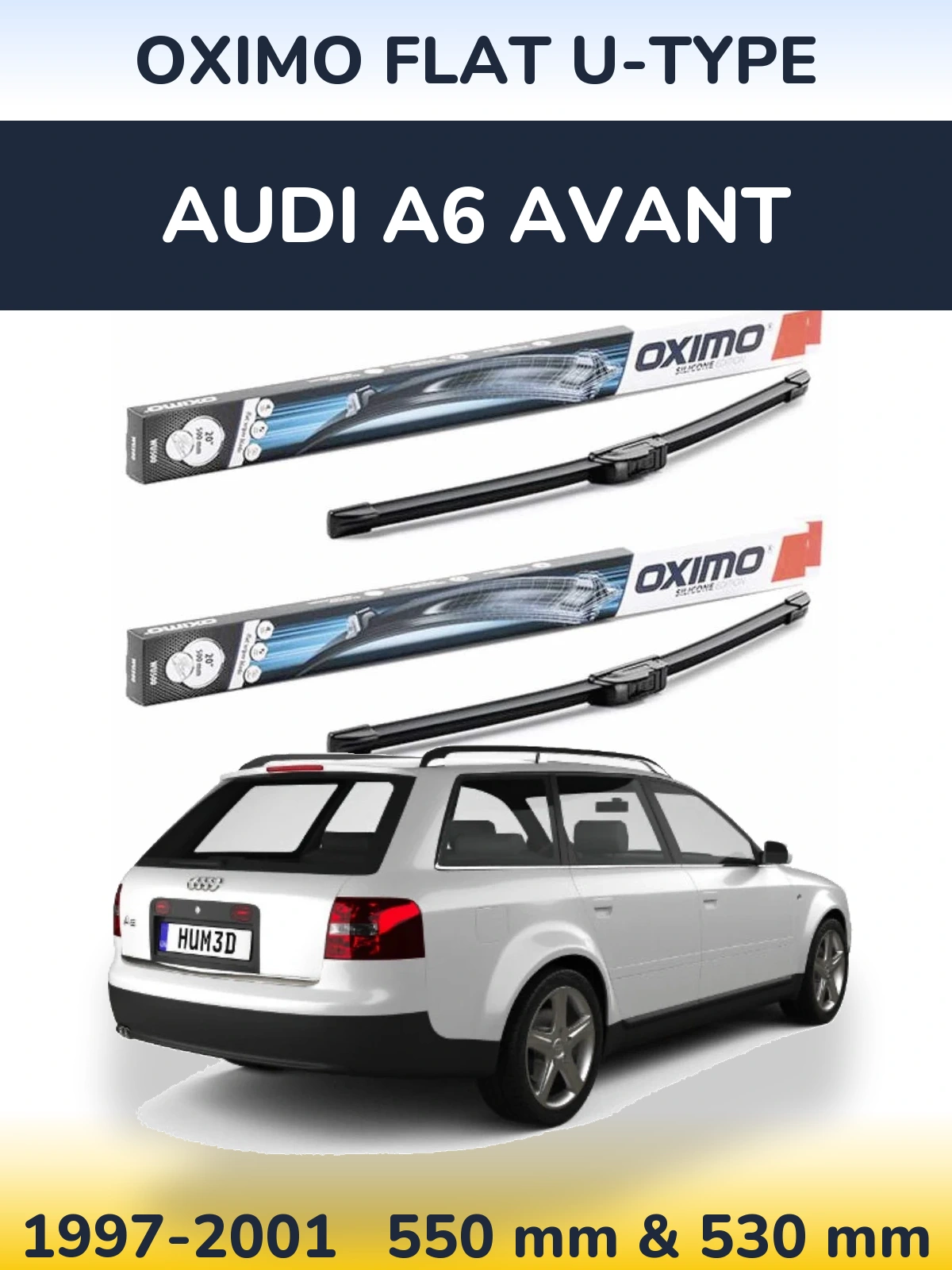 Front wiper blade set Oximo Flat U-type 550 & 530 mm for Audi A6 Avant 1997-2001