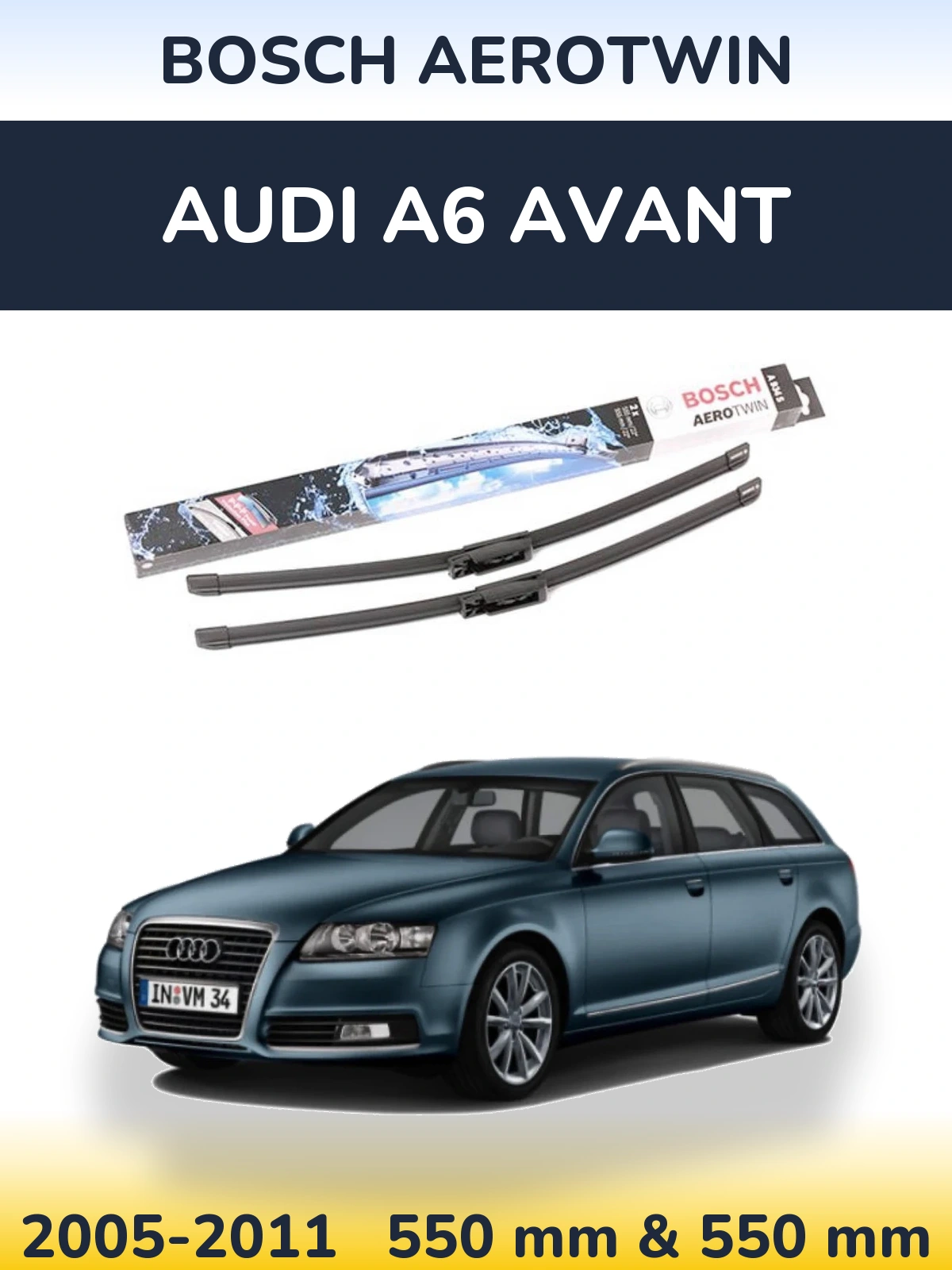 Front wiper blade set BOSCH AeroTwin 555 & 555 mm for Audi A6 Avant 2005-2011