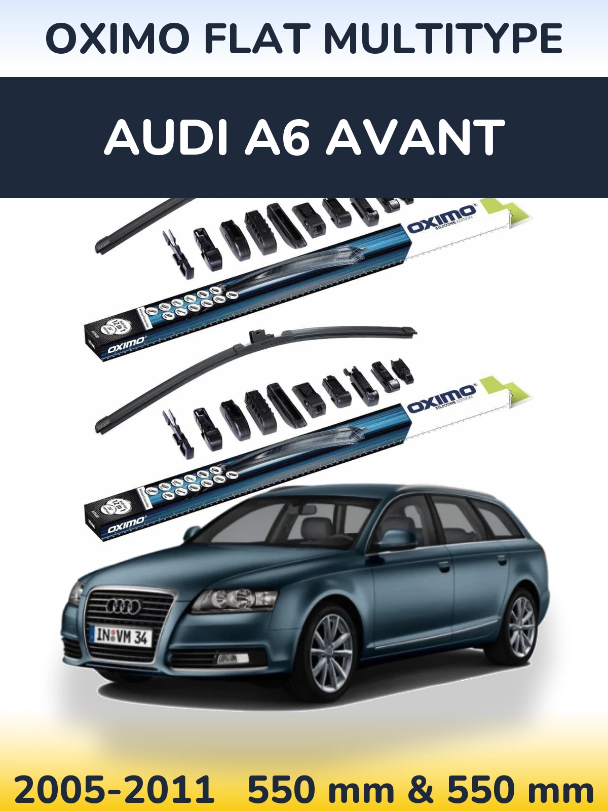 Front wiper blade set Oximo Flat MultiTypee 550 & 550 mm for Audi A6 Avant 2005-2011