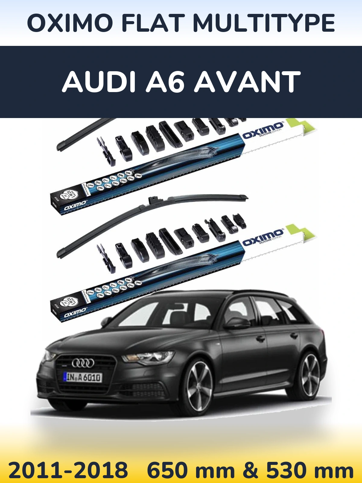 Комплект передніх щіток Oximo Flat MultiТипe 650 & 530 мм для Audi A6 Avant 2011-2018
