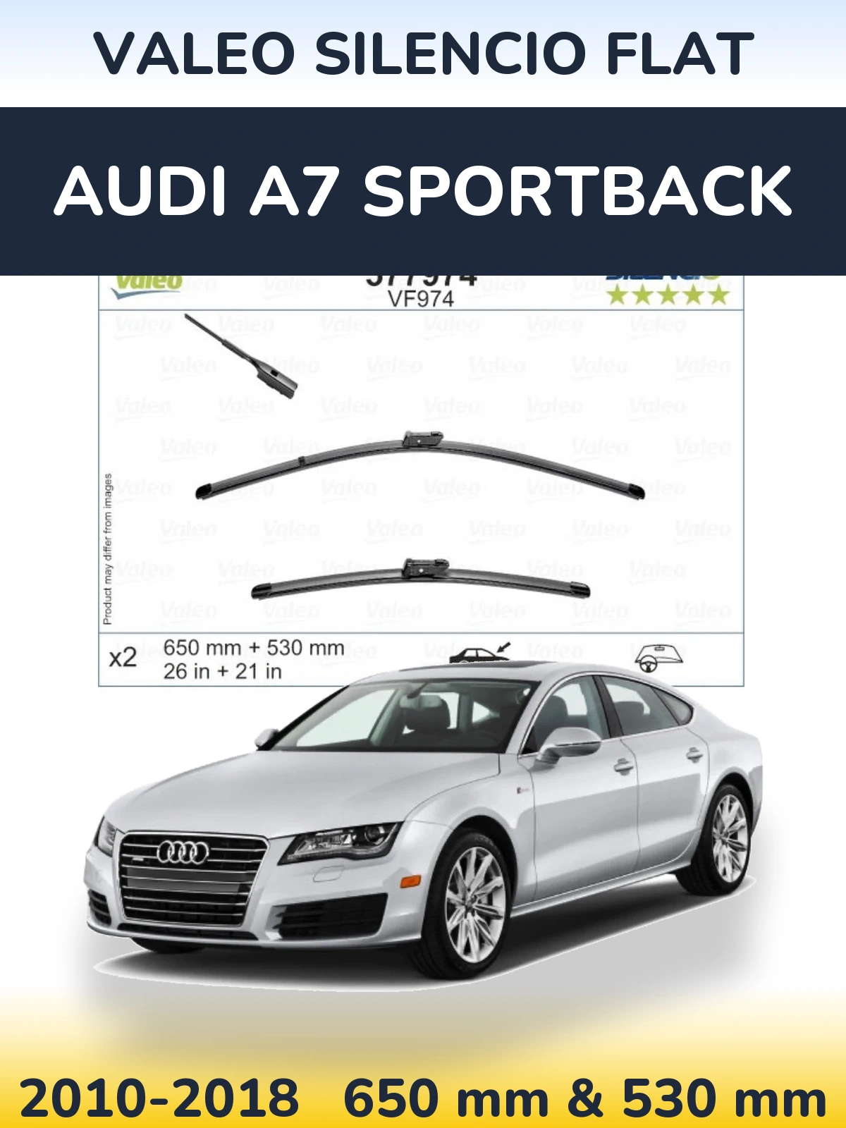 Комплект передніх щіток Valeo Silencio Flat 650 & 530 мм для Audi A7 Sportback 2010-2018