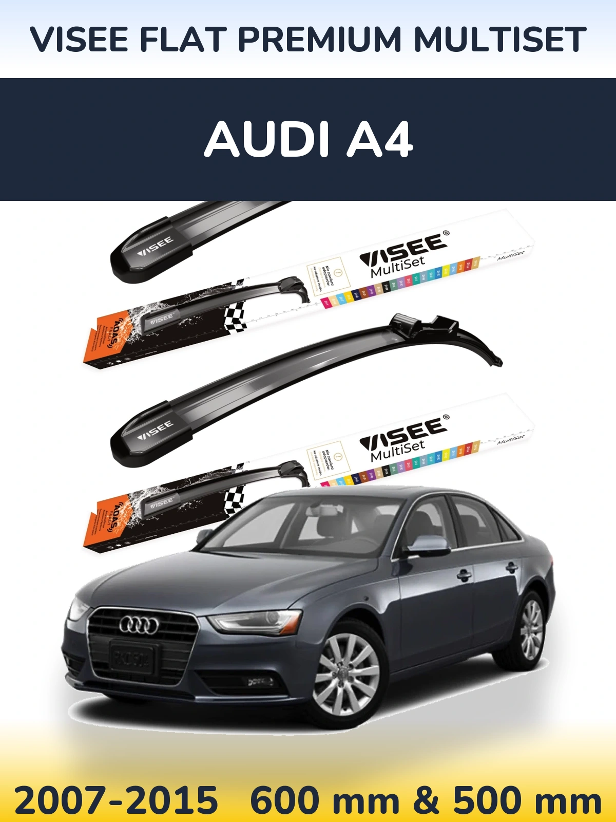 Комплект передних дворников VISEE FLAT PREMIUM MultiSet 600 & 500 мм для Audi A4 2007-2015