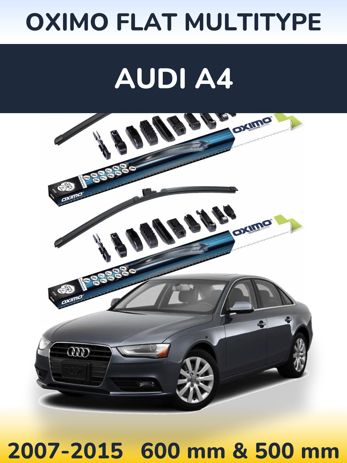 Front wiper blade set Oximo Flat MultiTypee 600 & 500 mm for Audi A4 2007-2015