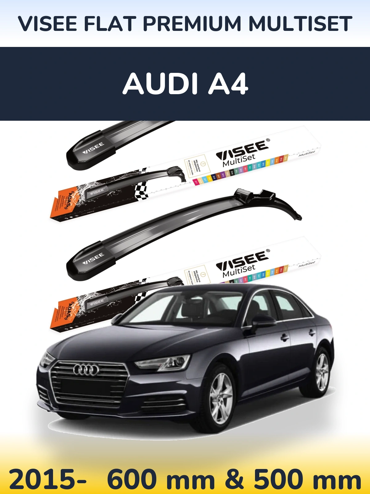 Front wiper blade set VISEE FLAT PREMIUM MultiSet 600 & 500 mm for Audi A4 2015-2026