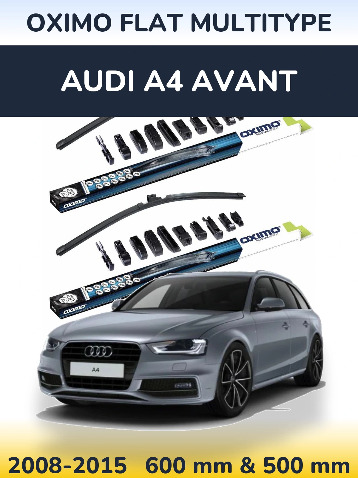 Front wiper blade set Oximo Flat MultiTypee 600 & 500 mm for Audi A4 Avant 2008-2015