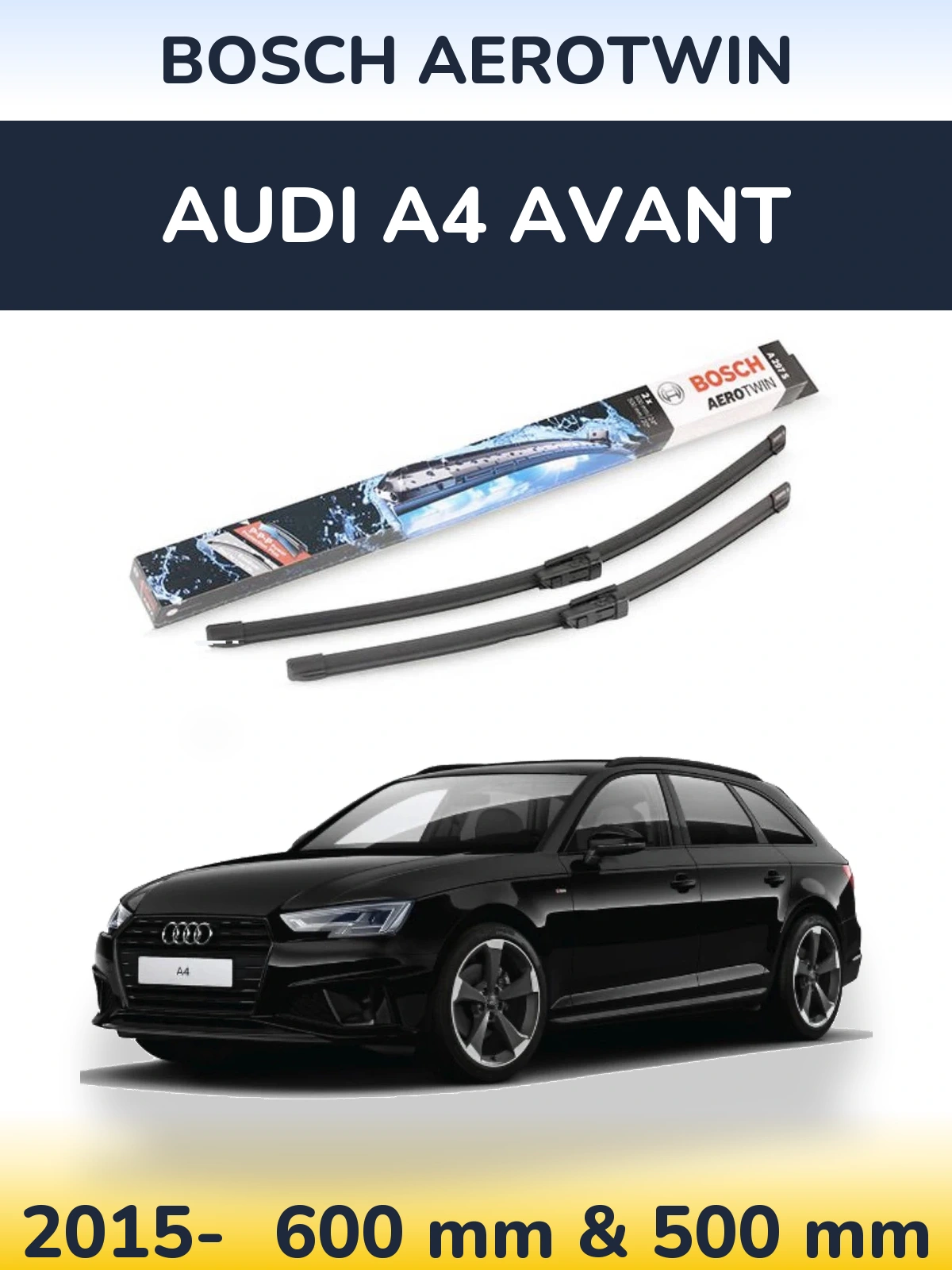 Комплект передних дворников BOSCH AeroTwin 600 & 500 мм для Audi A4 Avant 2015-2026