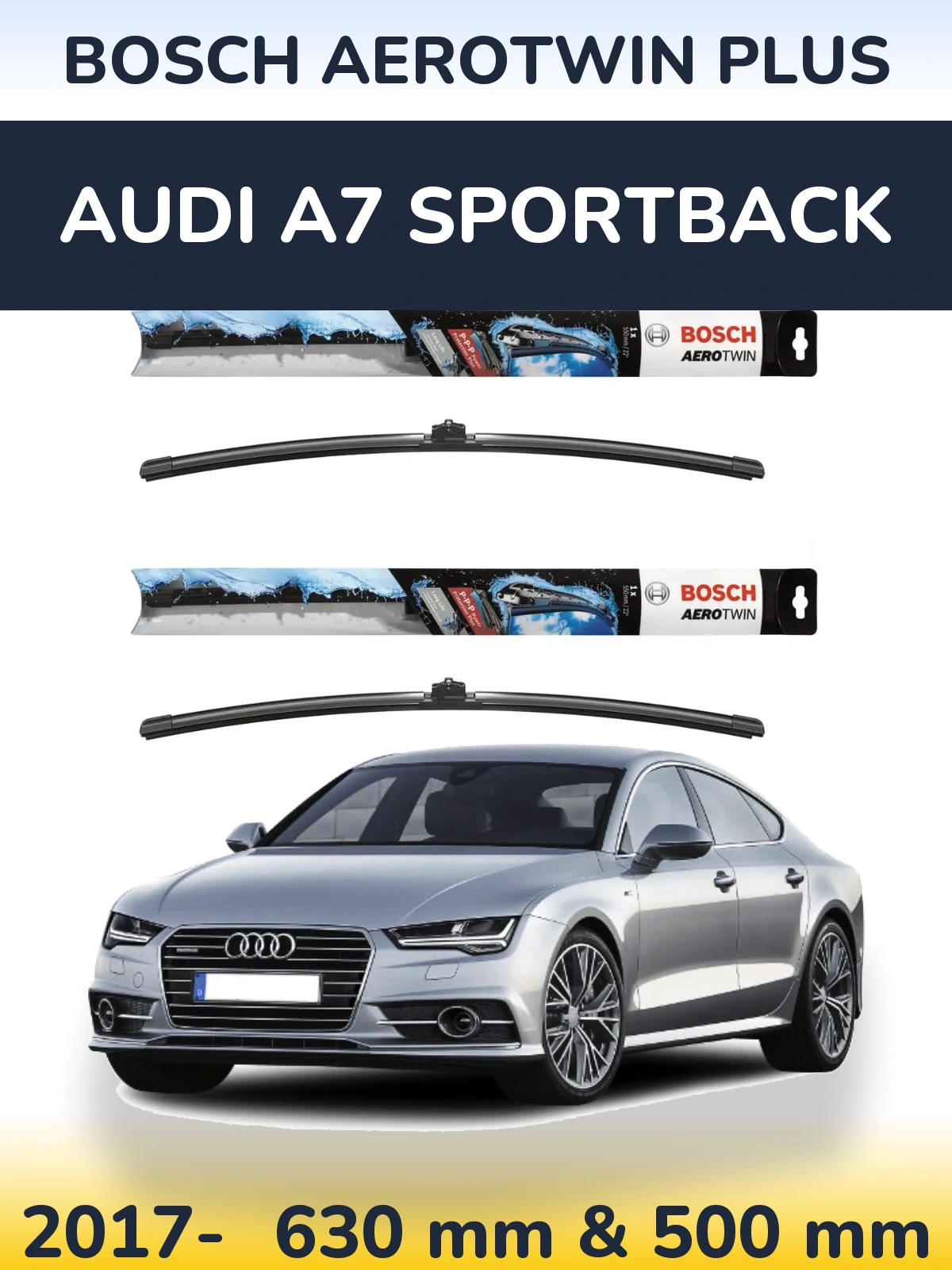 Комплект передніх щіток BOSCH AeroTwin Plus 600 & 500 мм для Audi A7 Sportback 2017-2026