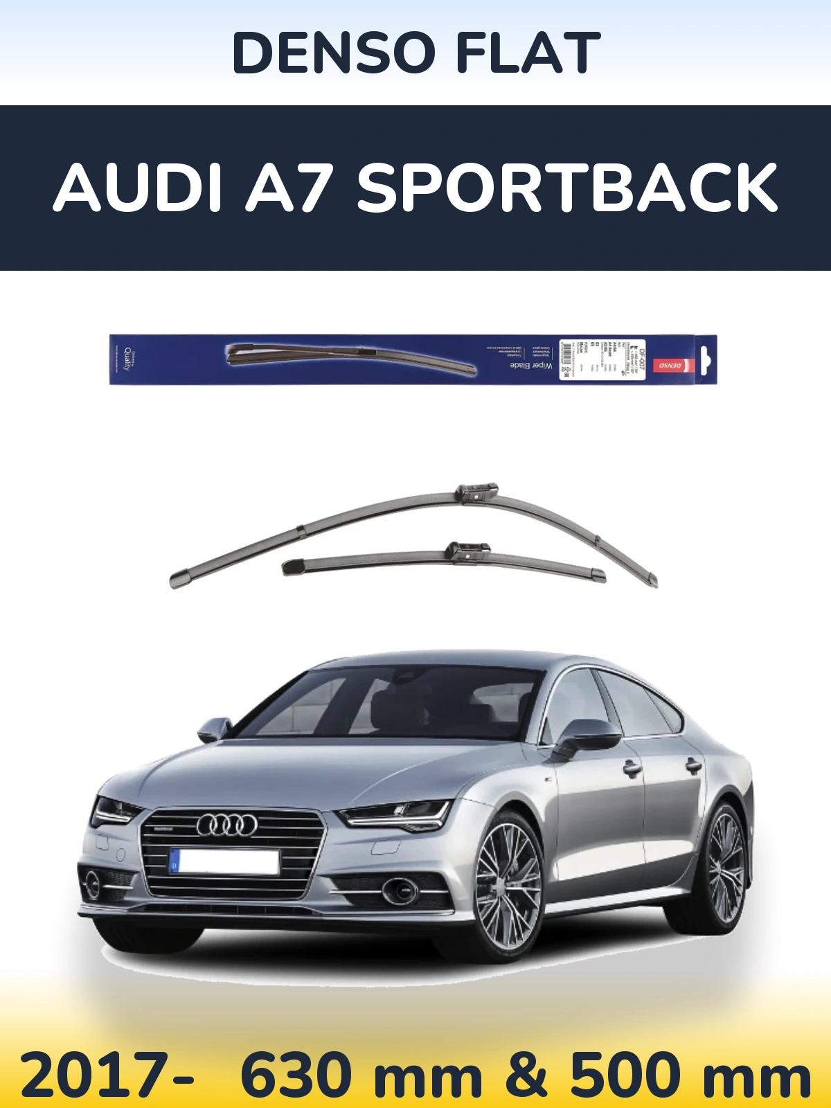 Front wiper blade set Denso Flat 600 & 500 mm for Audi A7 Sportback 2017-2026