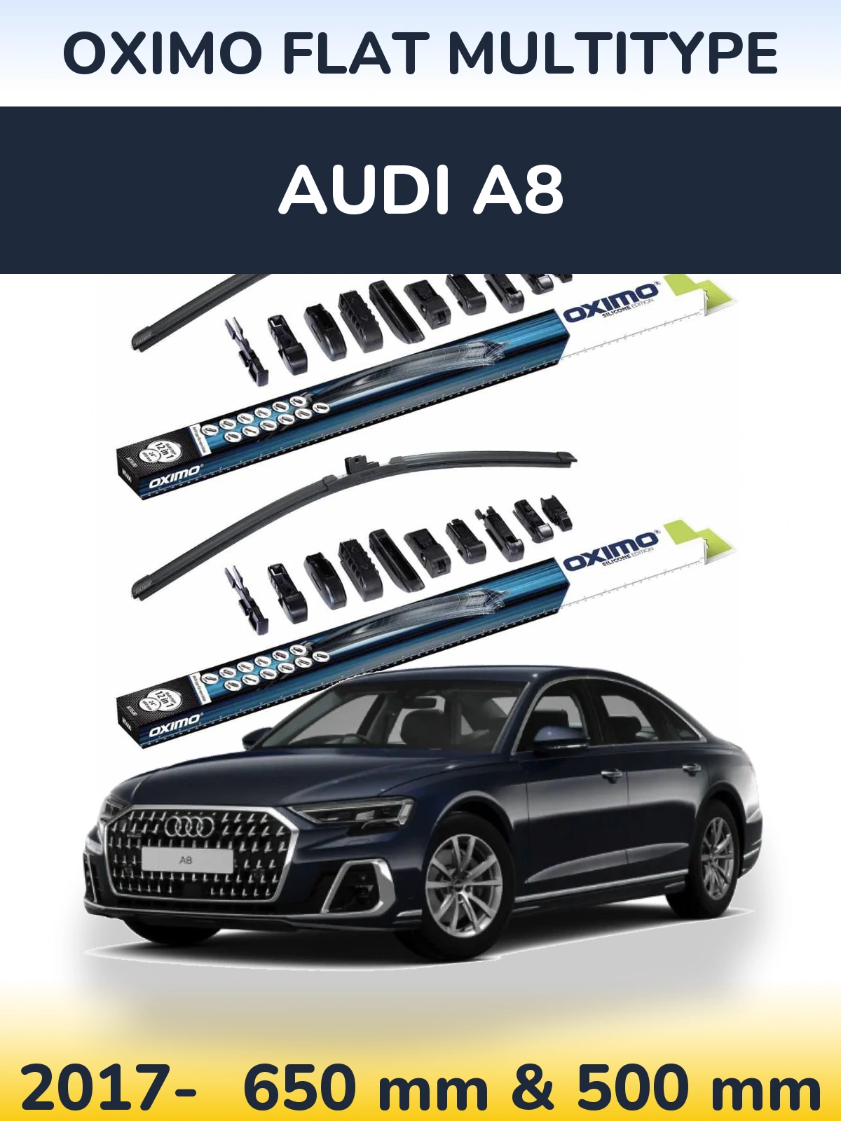 Front wiper blade set Oximo Flat MultiTypee 650 & 500 mm for Audi A8 2017-2026