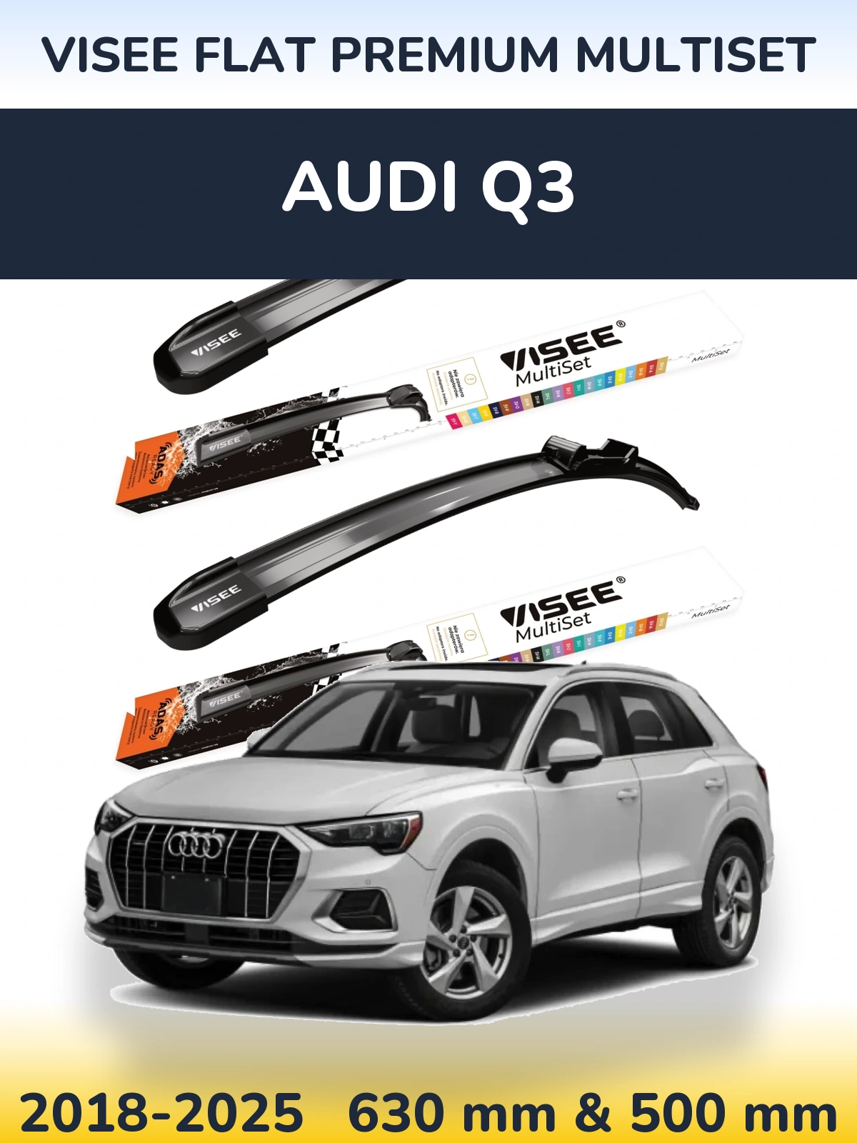 Front wiper blade set VISEE FLAT PREMIUM MultiSet 630 & 500 mm for Audi Q3 2018-2025