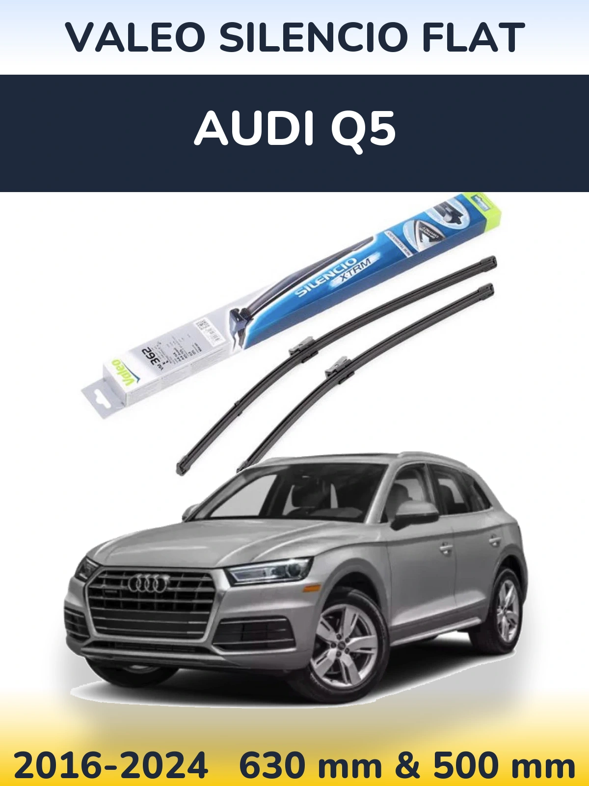 Front wiper blade set Valeo Silencio Flat 600 & 500 mm for Audi Q5 2016-2024