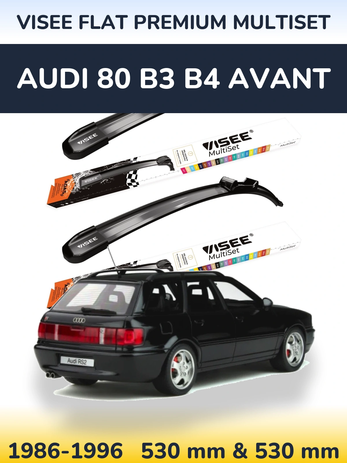 Front wiper blade set VISEE FLAT PREMIUM MultiSet 530 & 530 mm for Audi 80 B3 B4 Avant 1986-1996