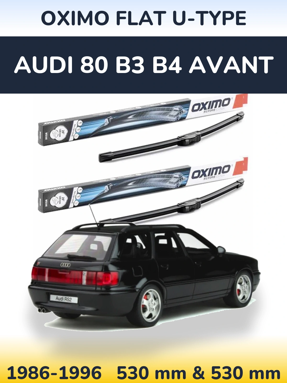 Front wiper blade set Oximo Flat U-type 530 & 530 mm for Audi 80 B3 B4 Avant 1986-1996
