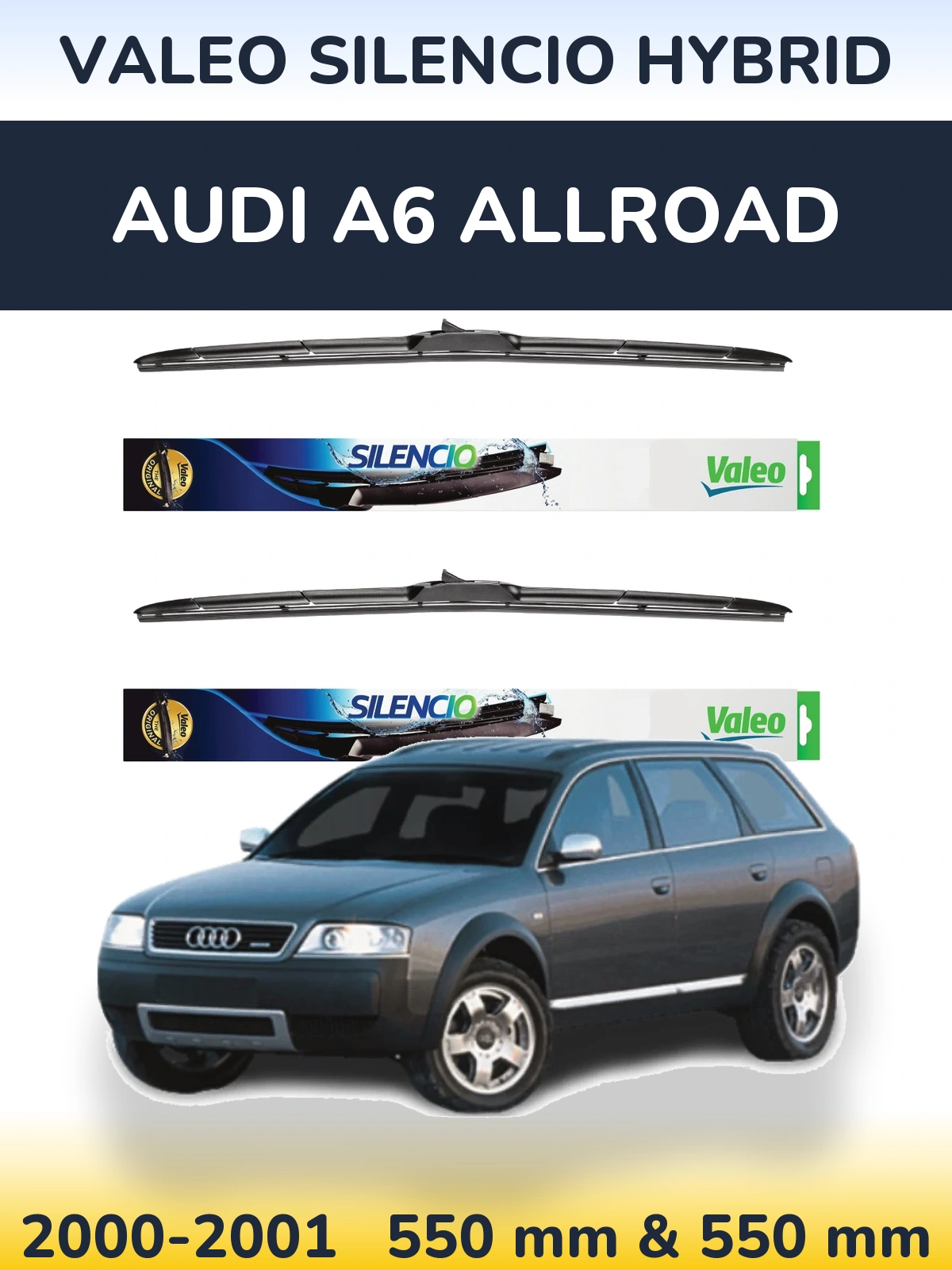 Комплект передних дворников Valeo Silencio Hybrid 550 & 550 мм для Audi A6 Allroad 2000-2001