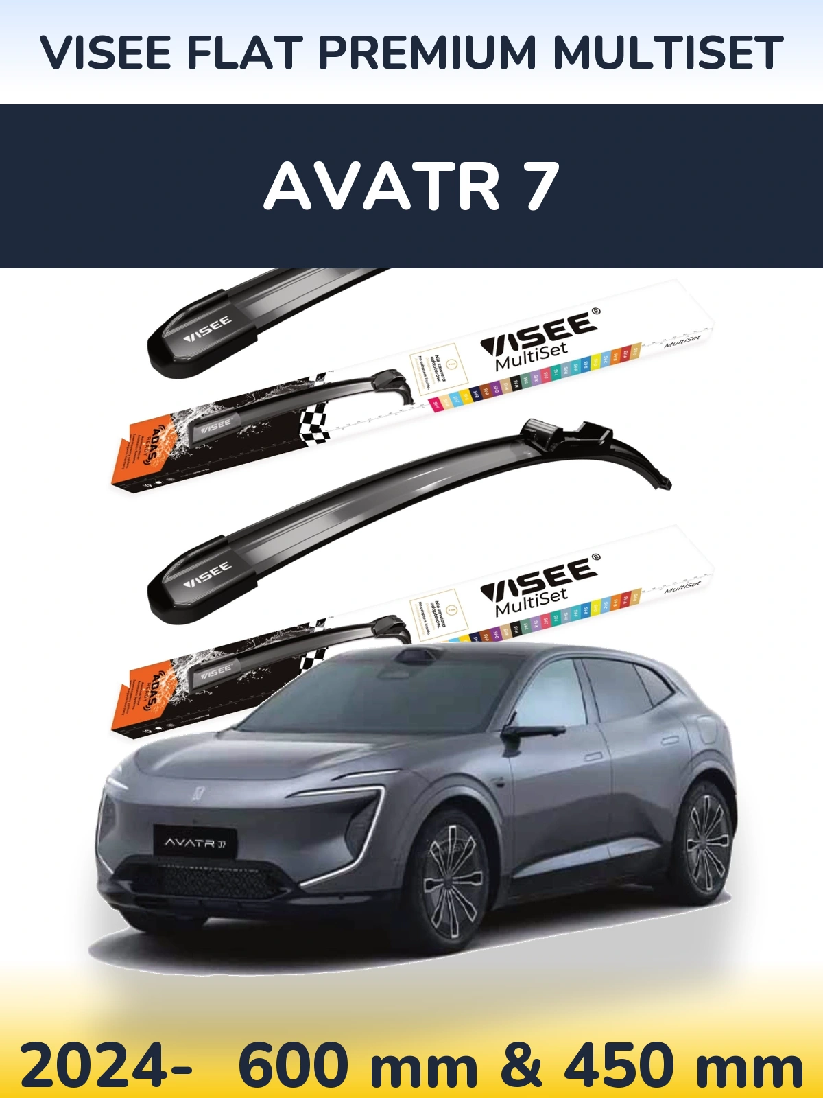 Front wiper blade set VISEE FLAT PREMIUM MultiSet 600 & 450 mm for Avatr 7 2024-2026
