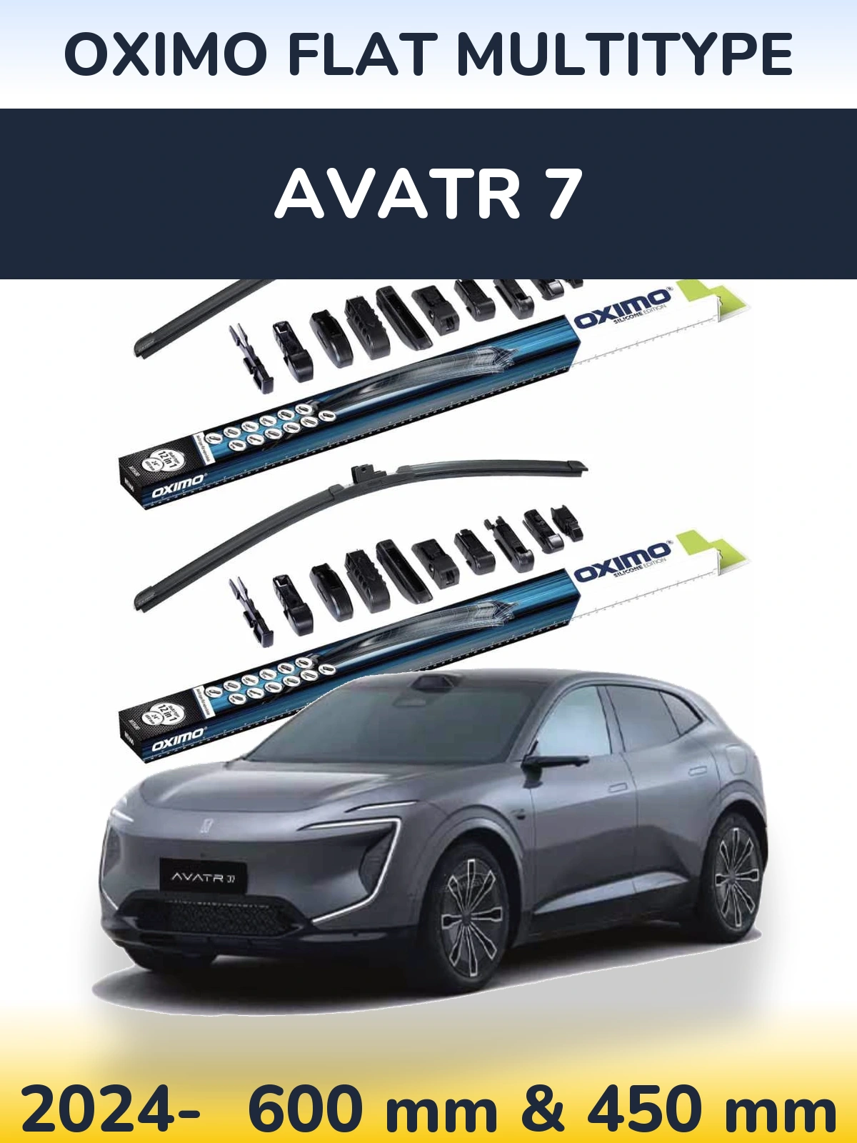 Front wiper blade set Oximo Flat MultiTypee 600 & 450 mm for Avatr 7 2024-2026