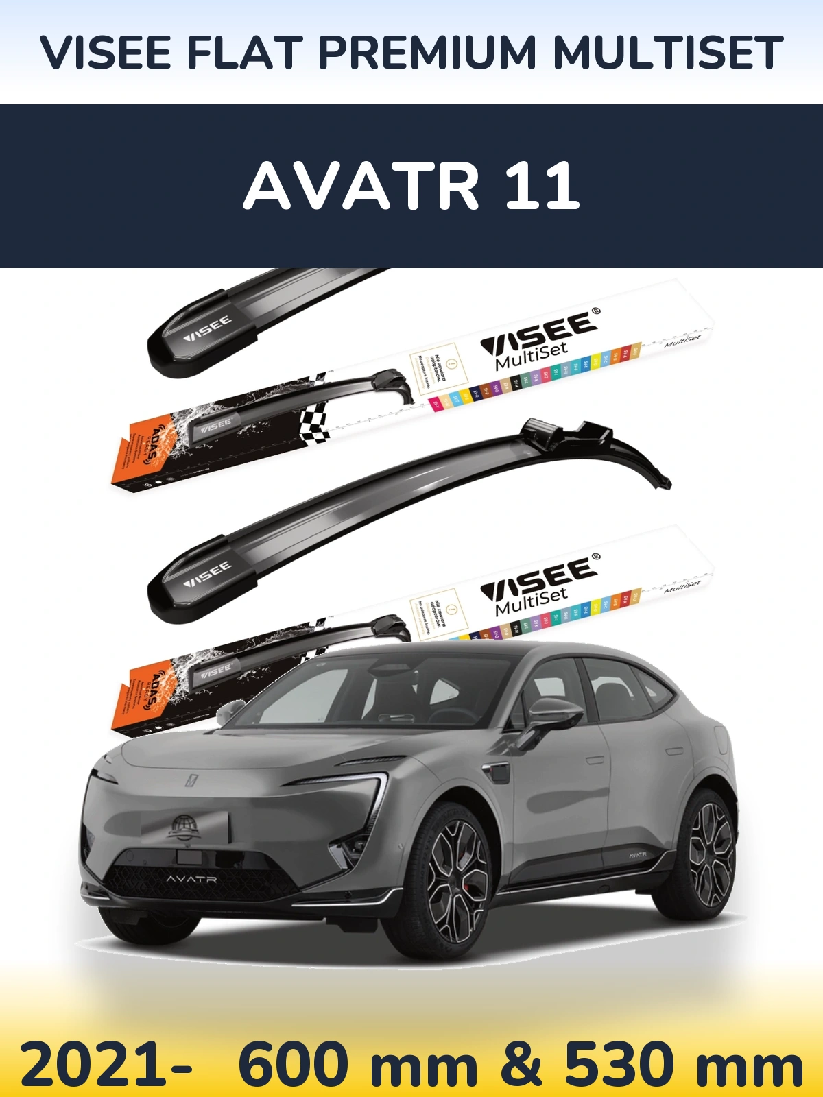 Front wiper blade set VISEE FLAT PREMIUM MultiSet 600 & 530 mm for Avatr 11 2021-2026