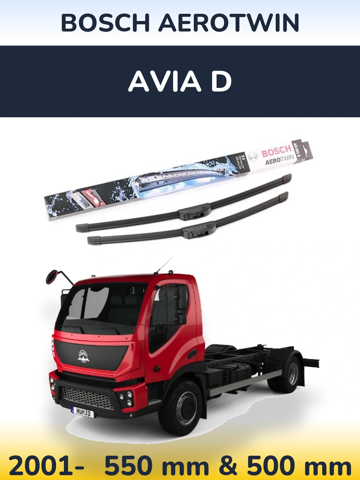 Front wiper blade set BOSCH AeroTwin 550 & 500 mm for Avia D 2001-2026