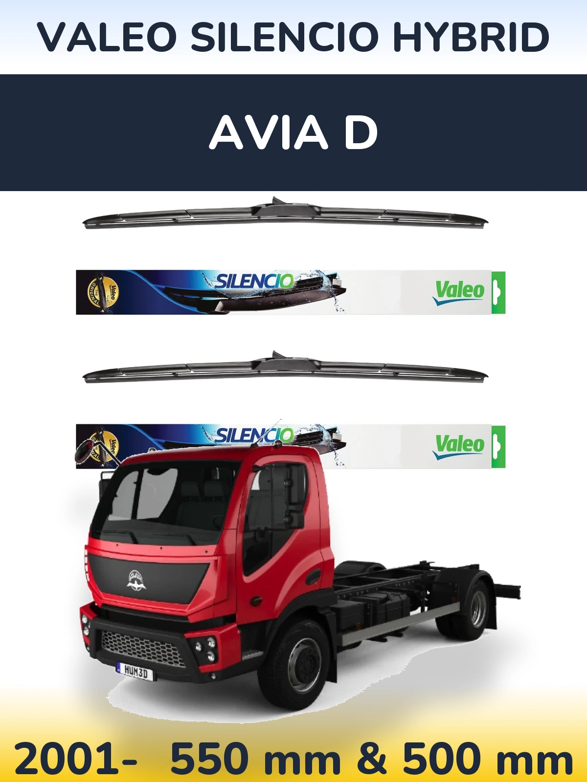 Front wiper blade set Valeo Silencio Hybrid 550 & 500 mm for Avia D 2001-2026