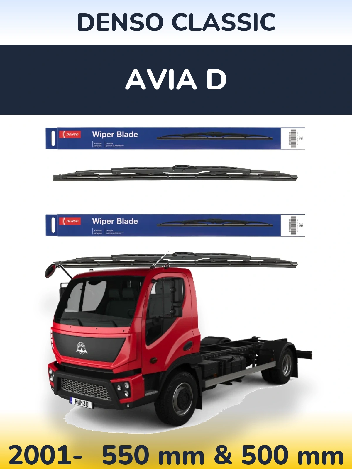 Front wiper blade set Denso Classic 550 & 500 mm for Avia D 2001-2026