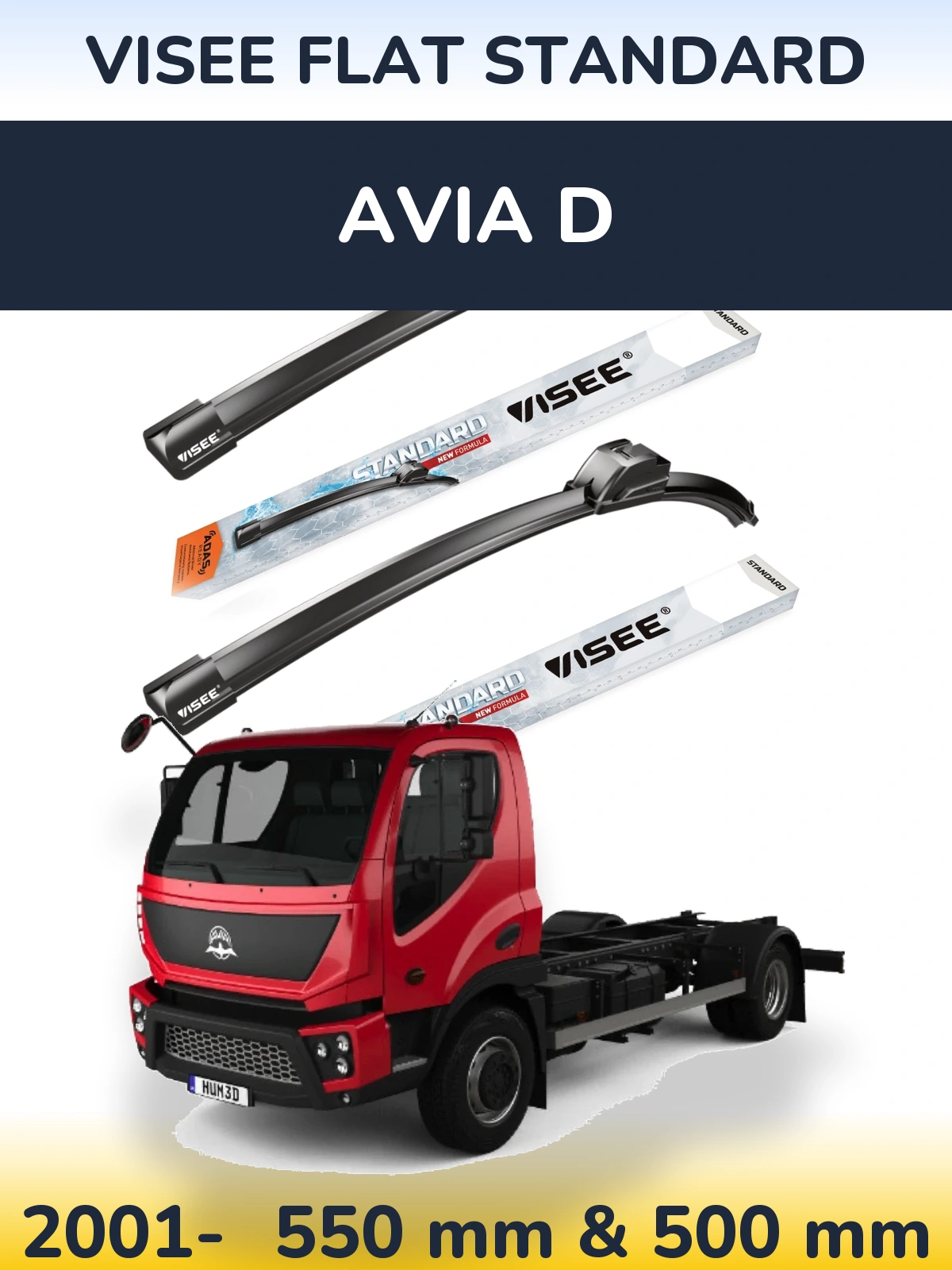 Front wiper blade set VISEE FLAT STANDARD 550 & 500 mm for Avia D 2001-2026