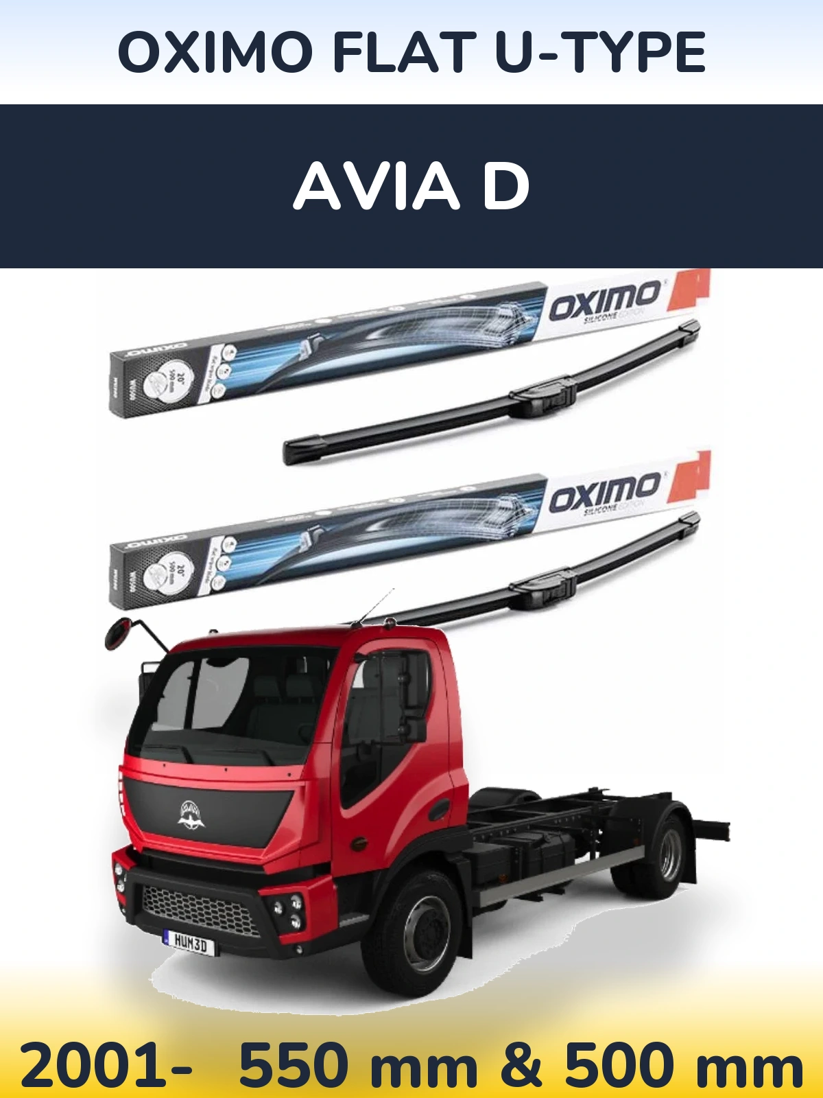 Front wiper blade set Oximo Flat U-type 550 & 500 mm for Avia D 2001-2026