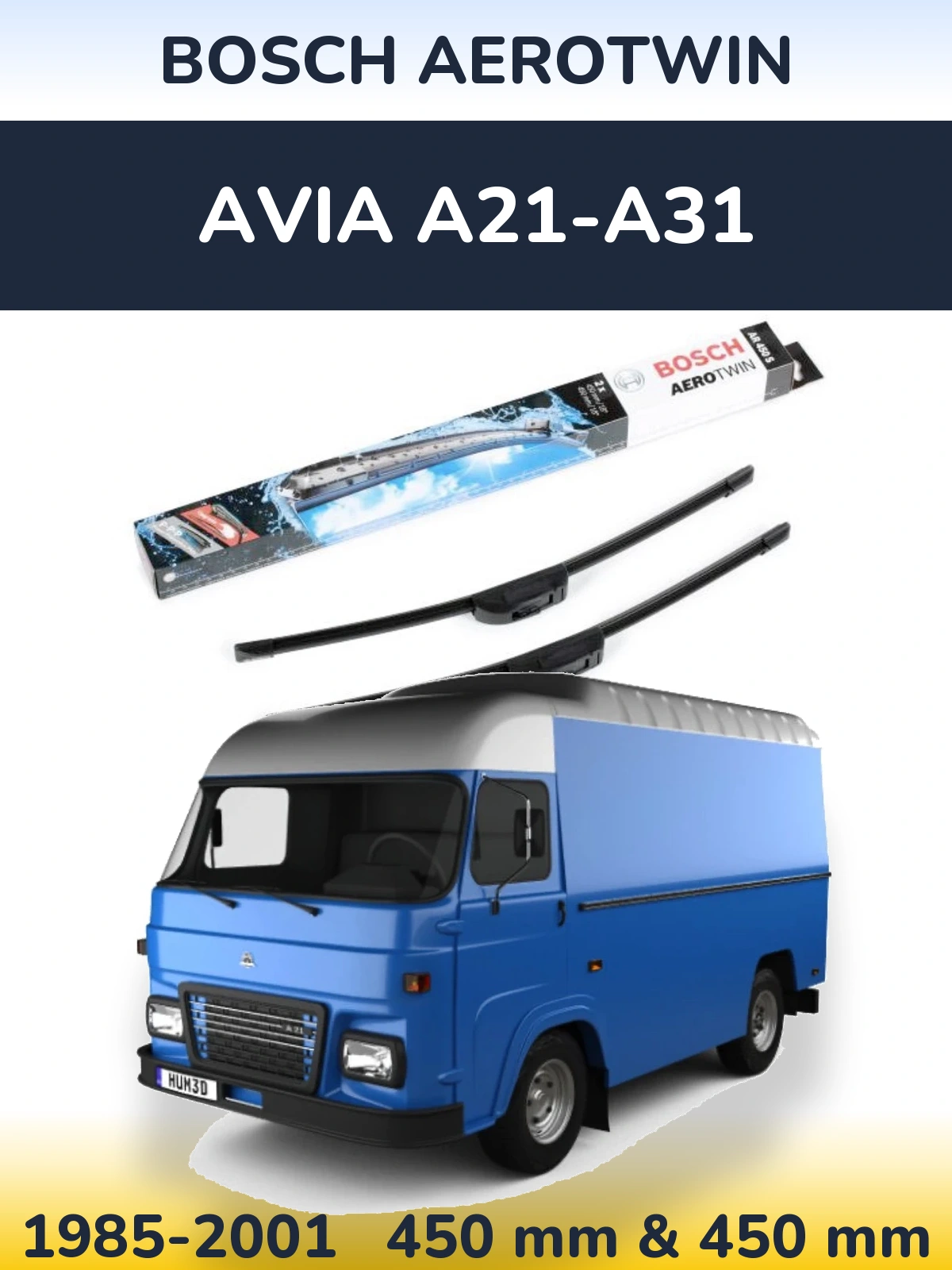 Front wiper blade set BOSCH AeroTwin 450 & 450 mm for Avia A21-A31 1985-2001