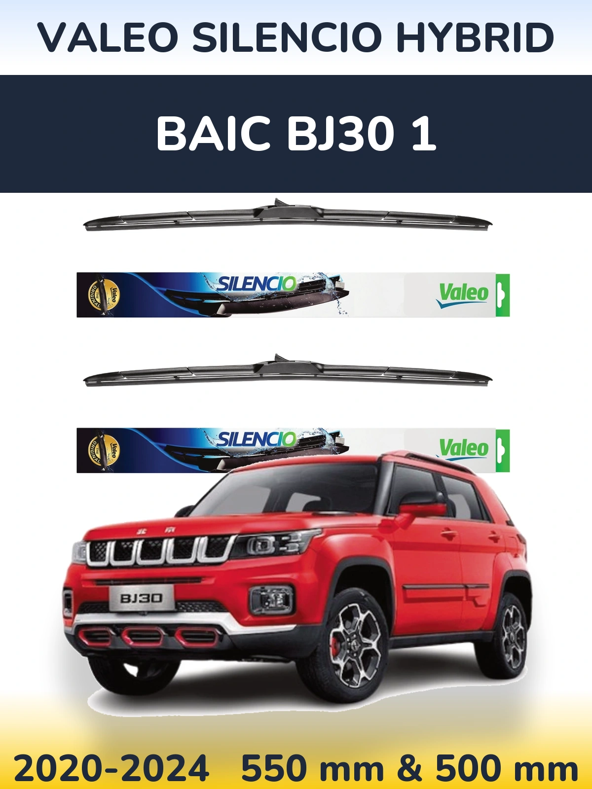 Front wiper blade set Valeo Silencio Hybrid 550 & 500 mm for BAIC BJ30 1 2020-2024