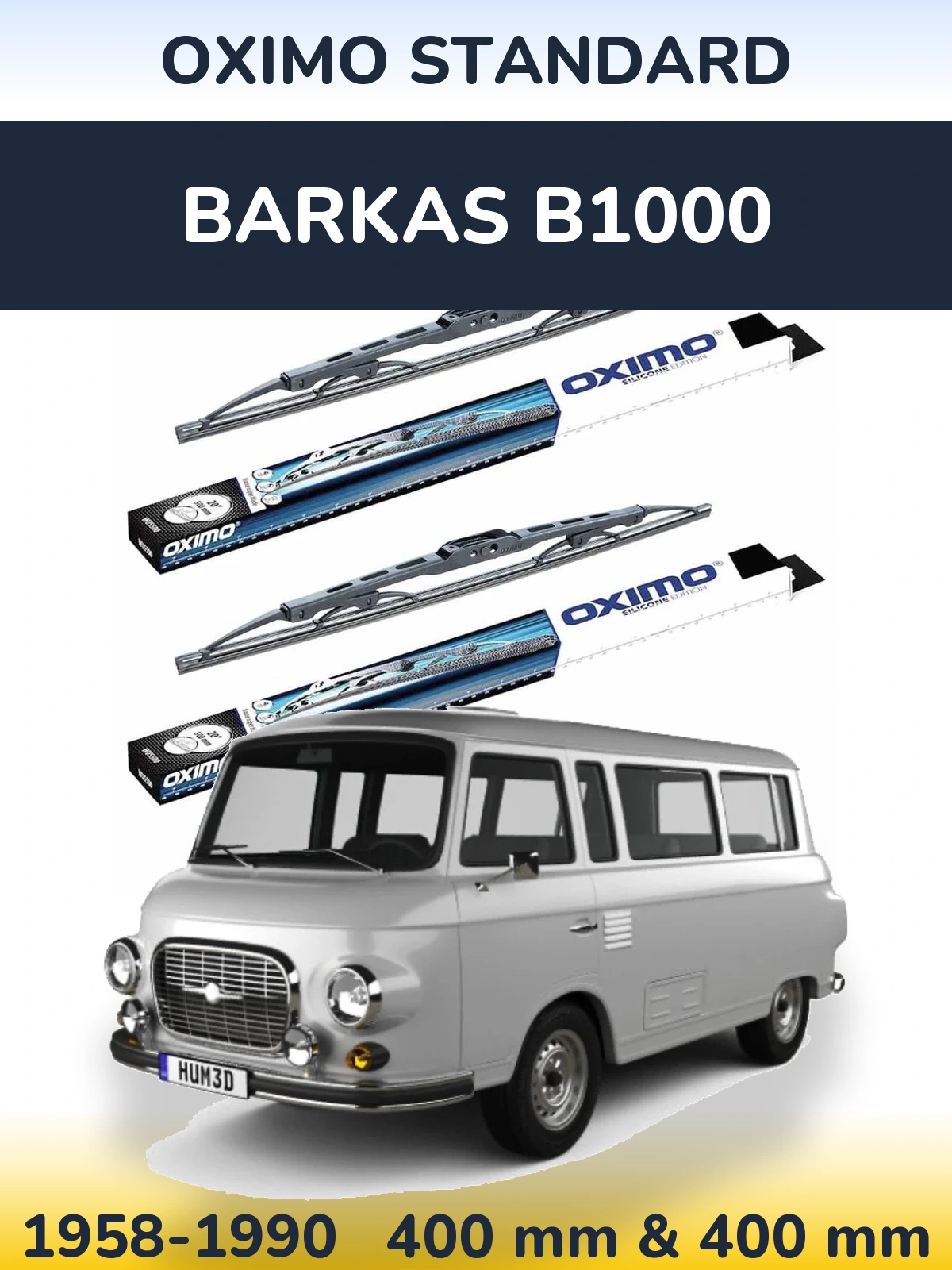 Front wiper blade set Oximo Standard 400 & 400 mm for Barkas B1000 1958-1990