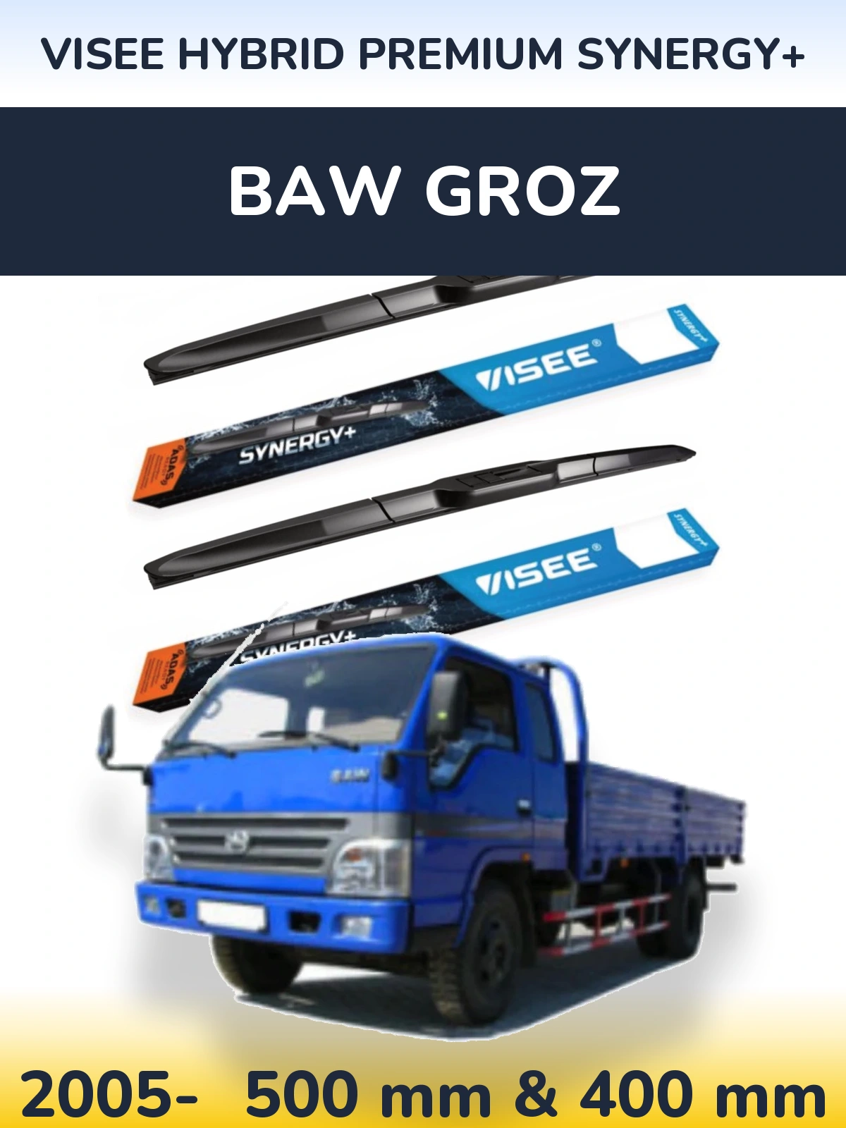 Комплект передніх щіток VISEE HYBRID PREMIUM SYNERGY+ 500 & 400 мм для BAW Groz 2005-2026