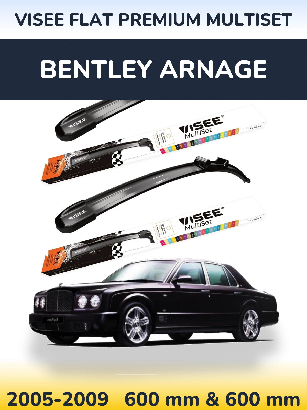 Front wiper blade set VISEE FLAT PREMIUM MultiSet 600 & 600 mm for Bentley Arnage 2005-2009