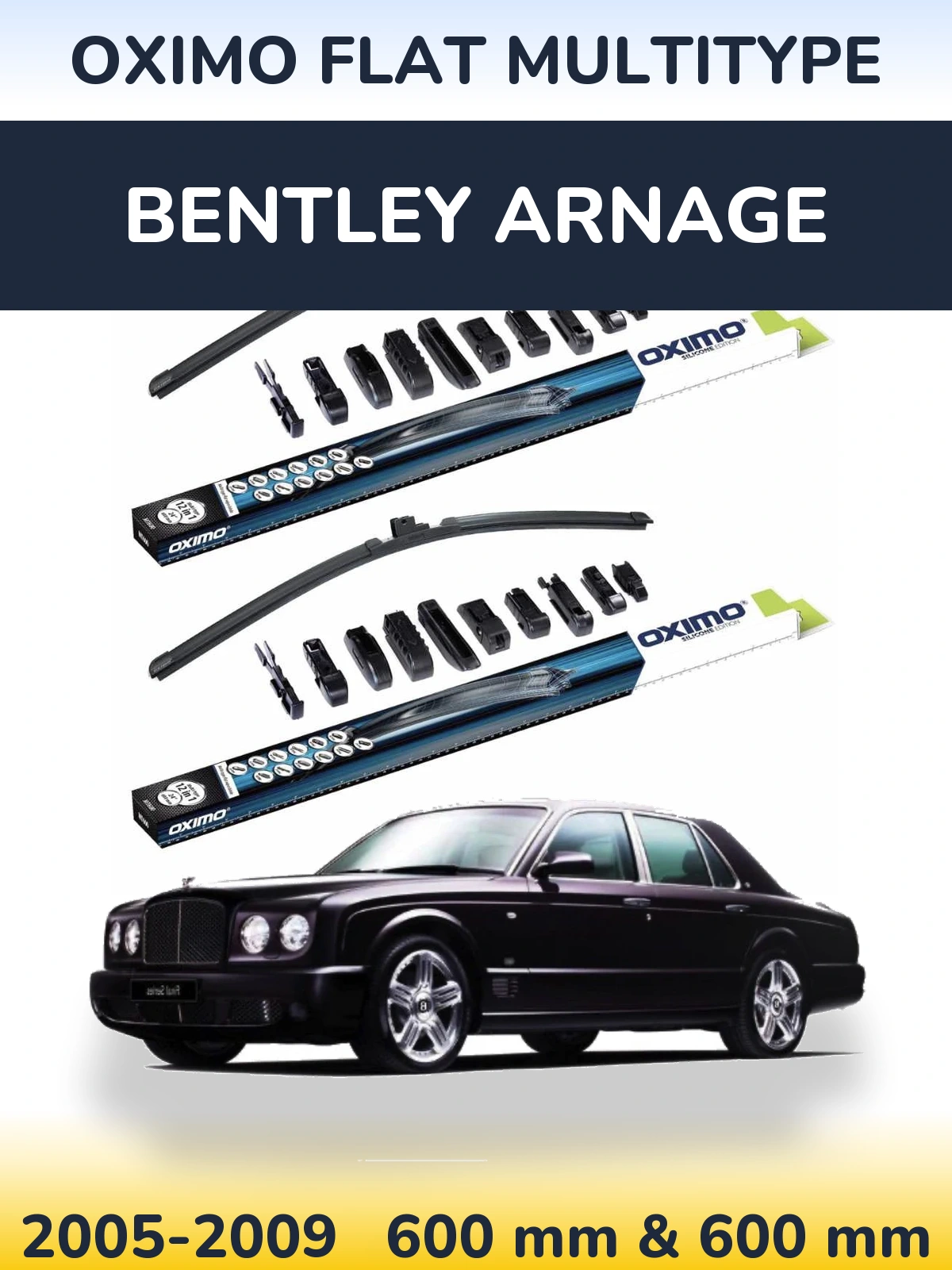 Front wiper blade set Oximo Flat MultiTypee 600 & 600 mm for Bentley Arnage 2005-2009