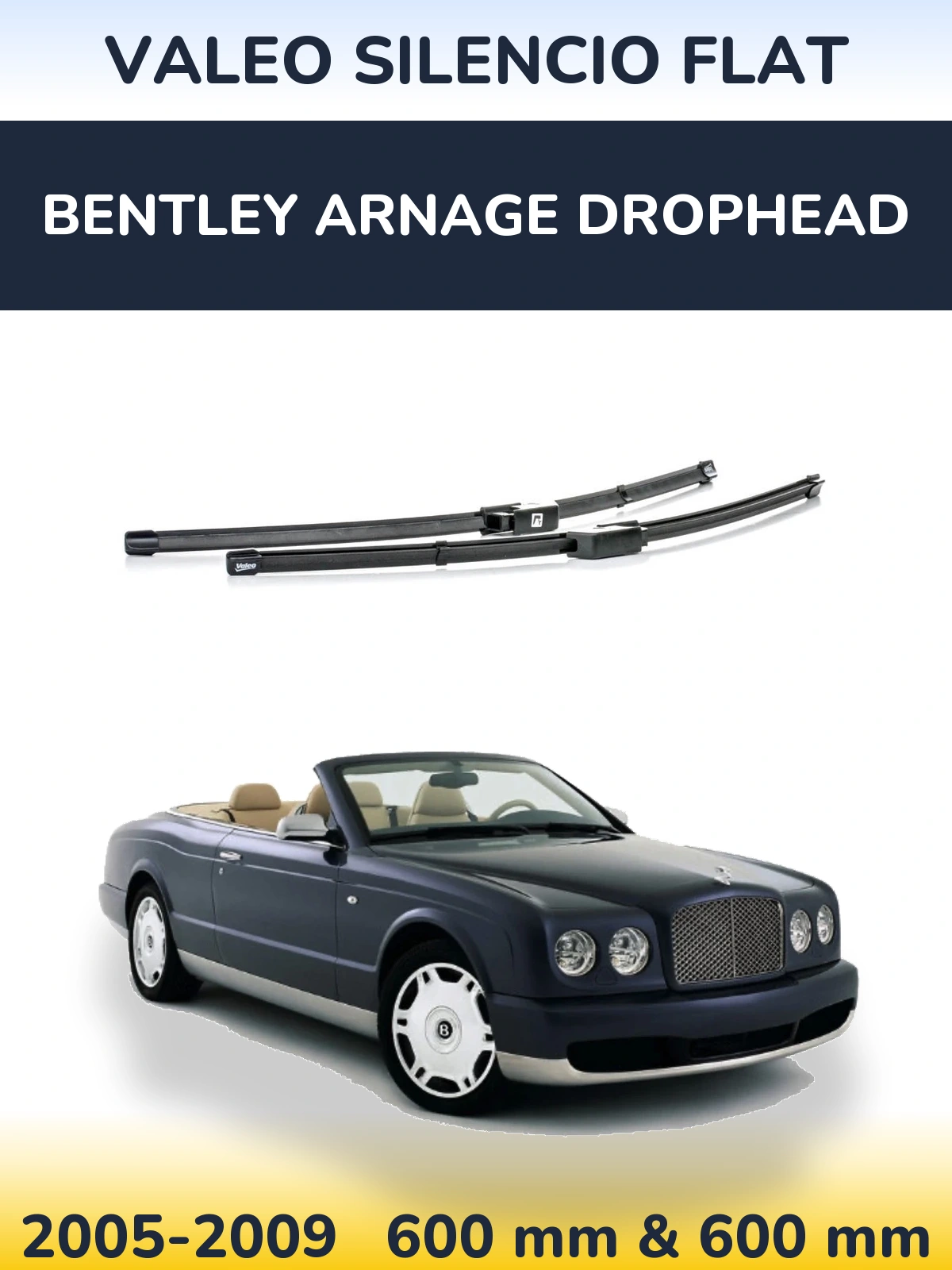 Front wiper blade set Valeo Silencio Flat 590 & 580 mm for Bentley Arnage Drophead 2005-2009
