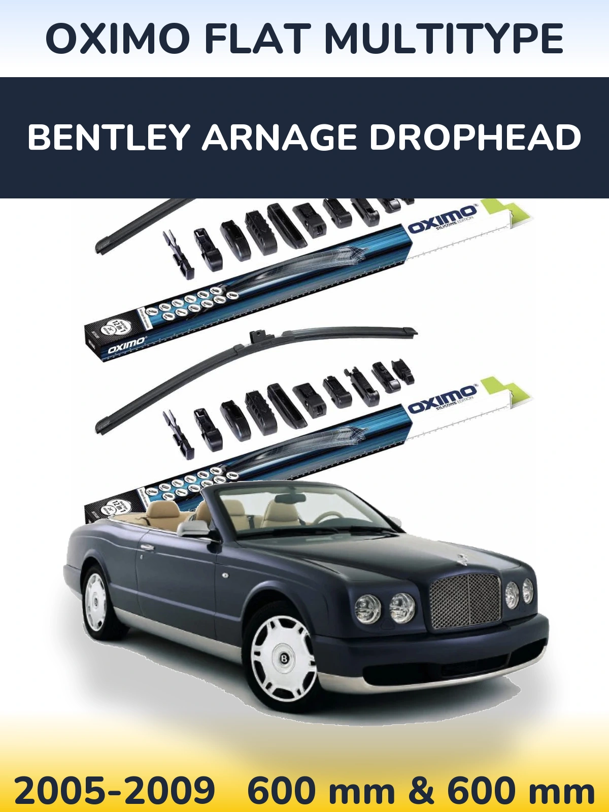 Front wiper blade set Oximo Flat MultiTypee 600 & 600 mm for Bentley Arnage Drophead 2005-2009
