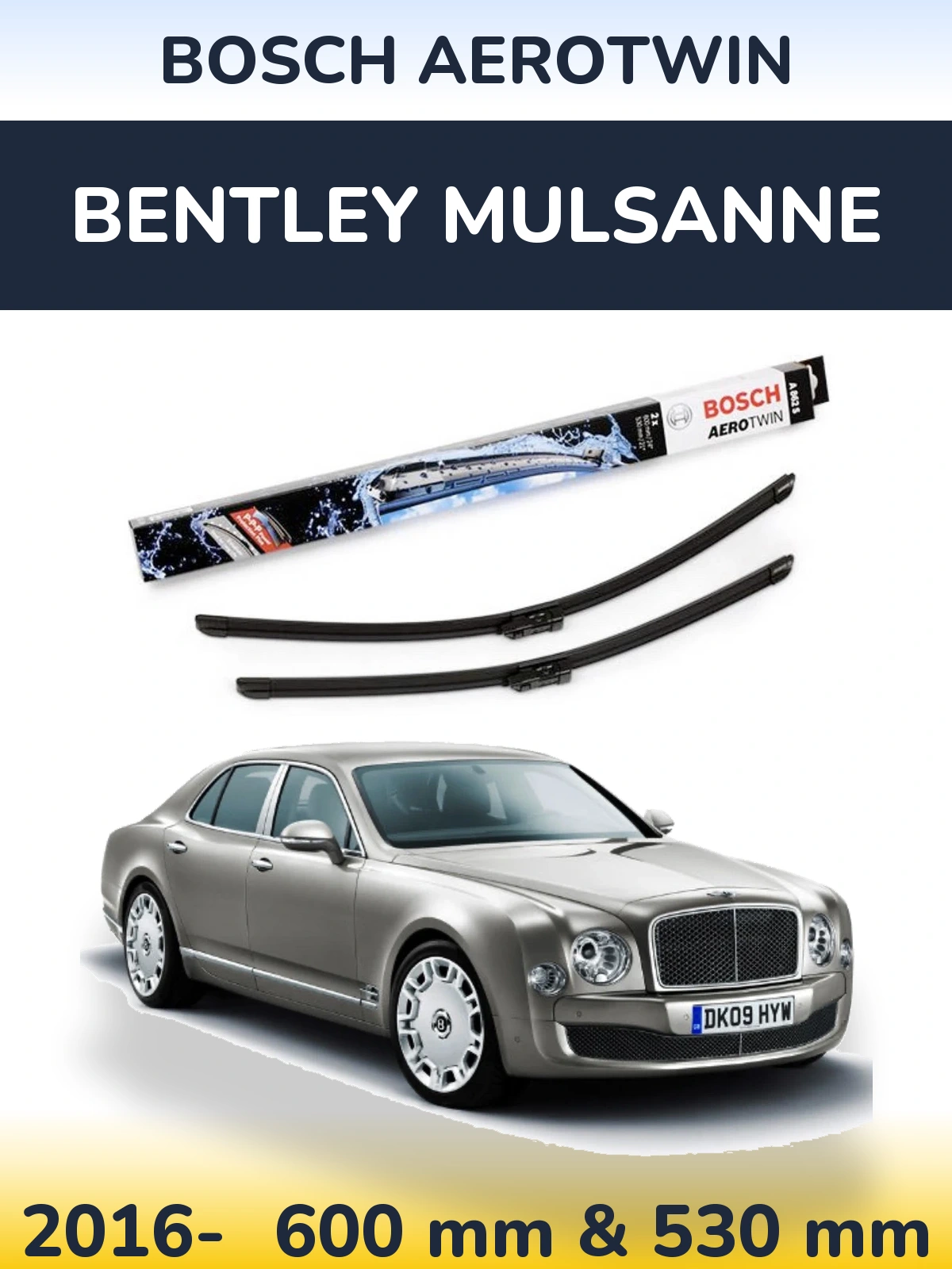 Комплект передних дворников BOSCH AeroTwin 600 & 530 мм для Bentley Mulsanne 2016-2026