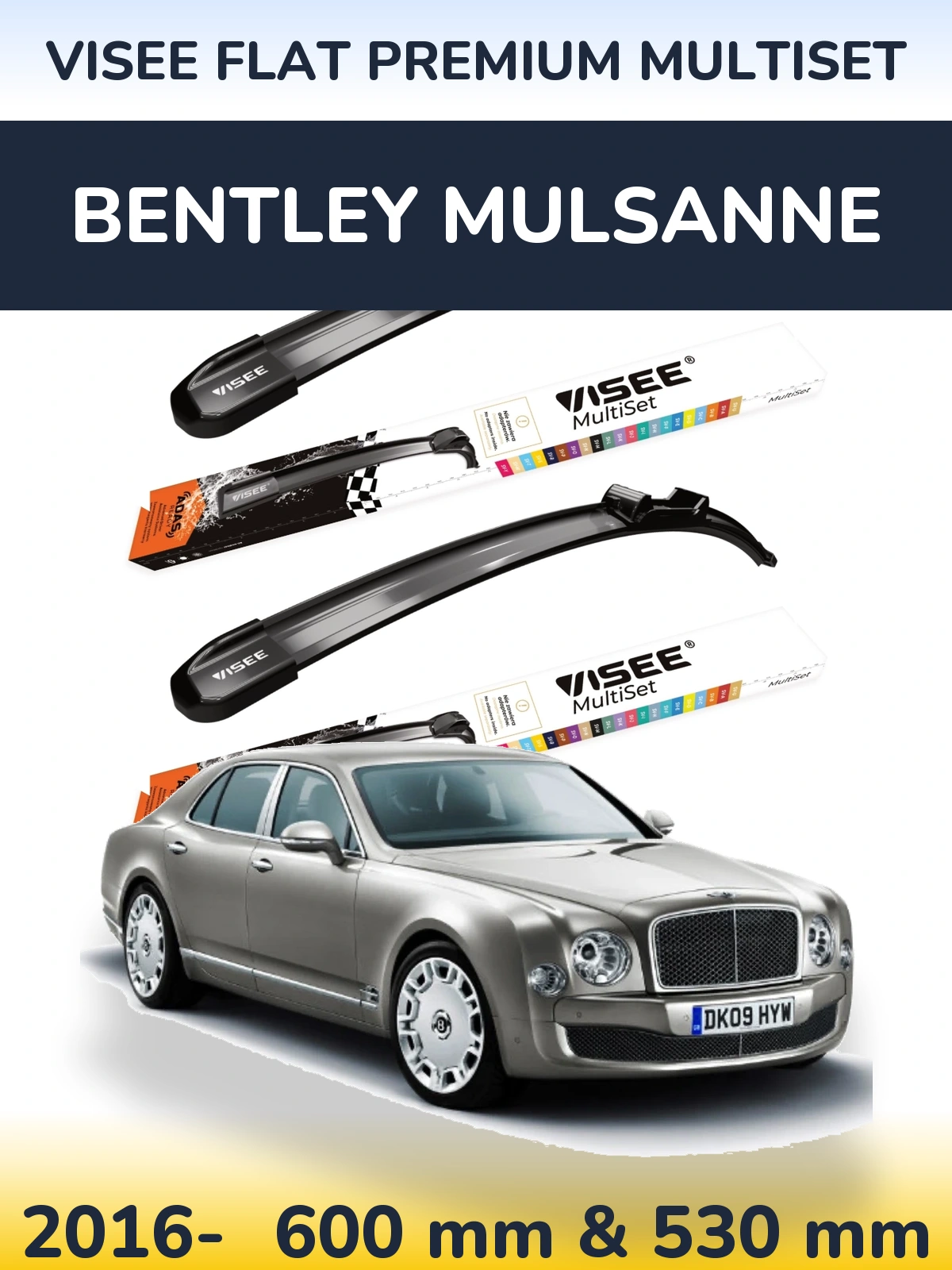 Front wiper blade set VISEE FLAT PREMIUM MultiSet 600 & 530 mm for Bentley Mulsanne 2016-2026