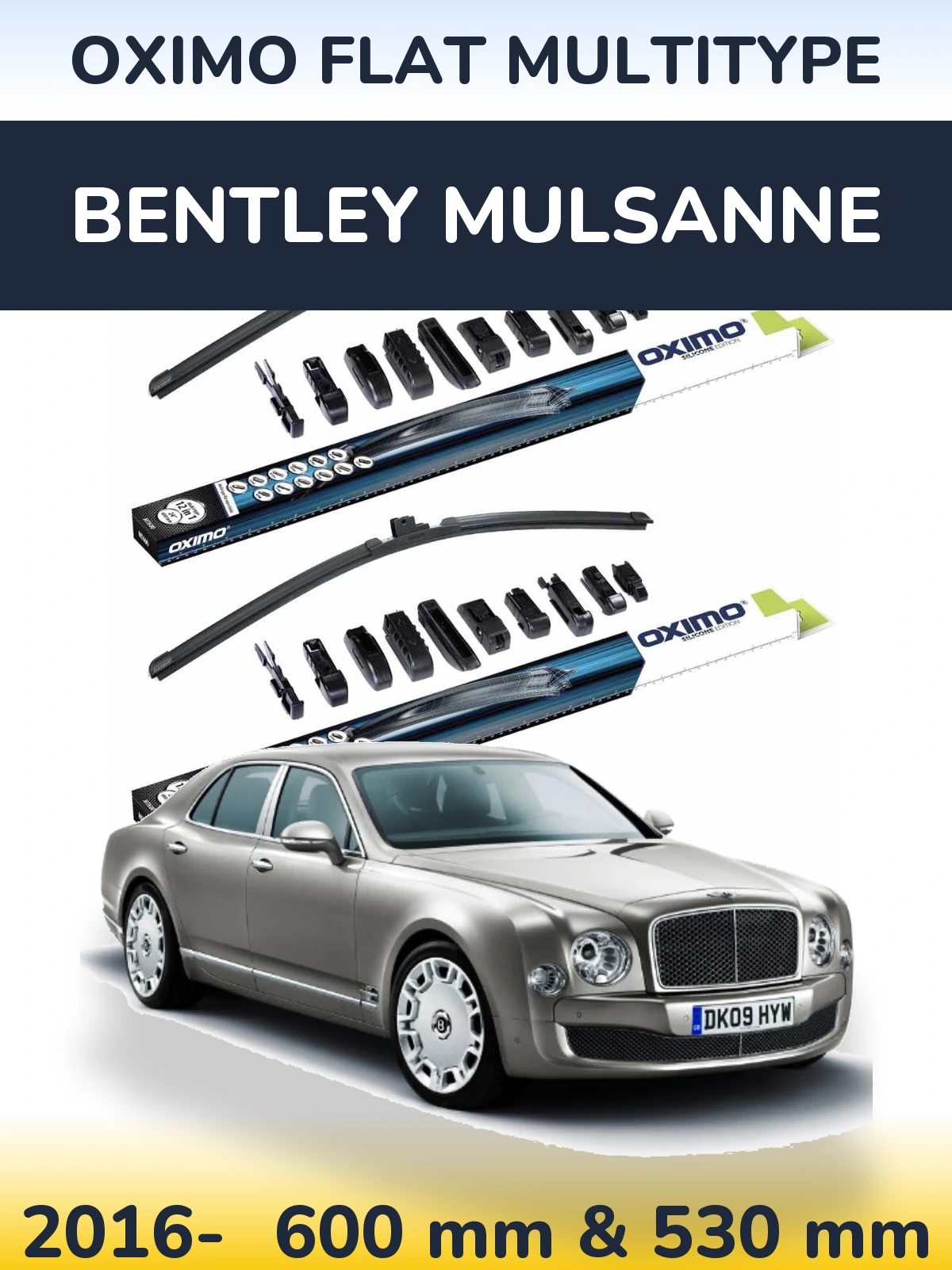 Комплект передних дворников Oximo Flat MultiТипe 600 & 530 мм для Bentley Mulsanne 2016-2026