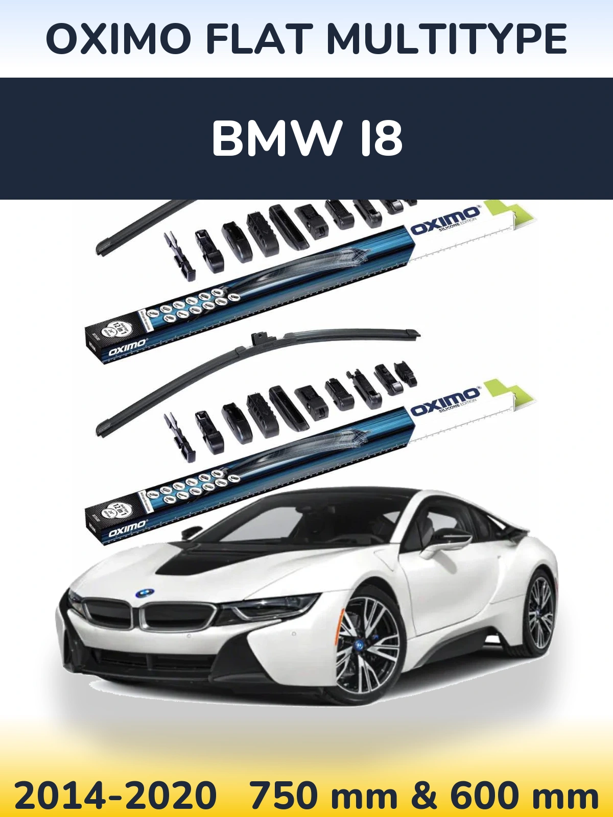 Комплект передних дворников Oximo Flat MultiТипe 750 & 600 мм для BMW i8 2014-2020