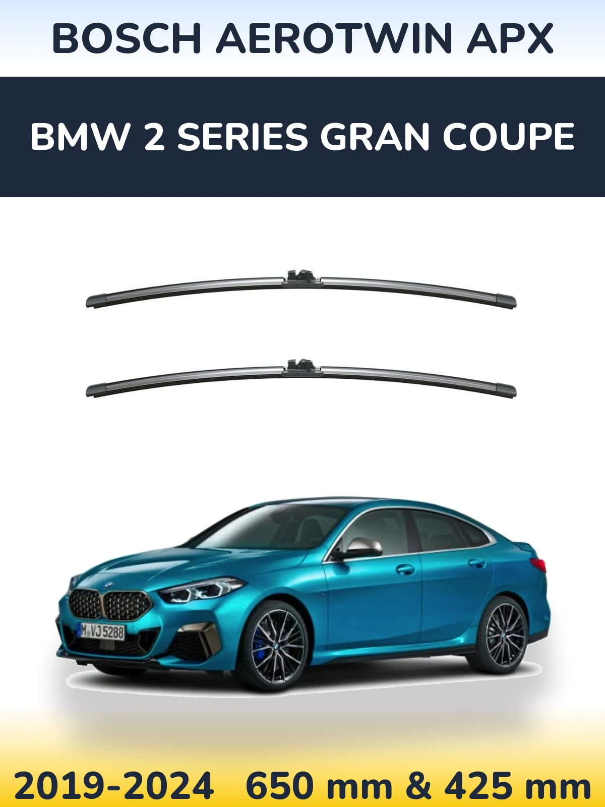 Комплект передніх щіток BOSCH AeroTwin APX 650 & 425 мм для BMW 2 Series Gran Coupe 2019-2024