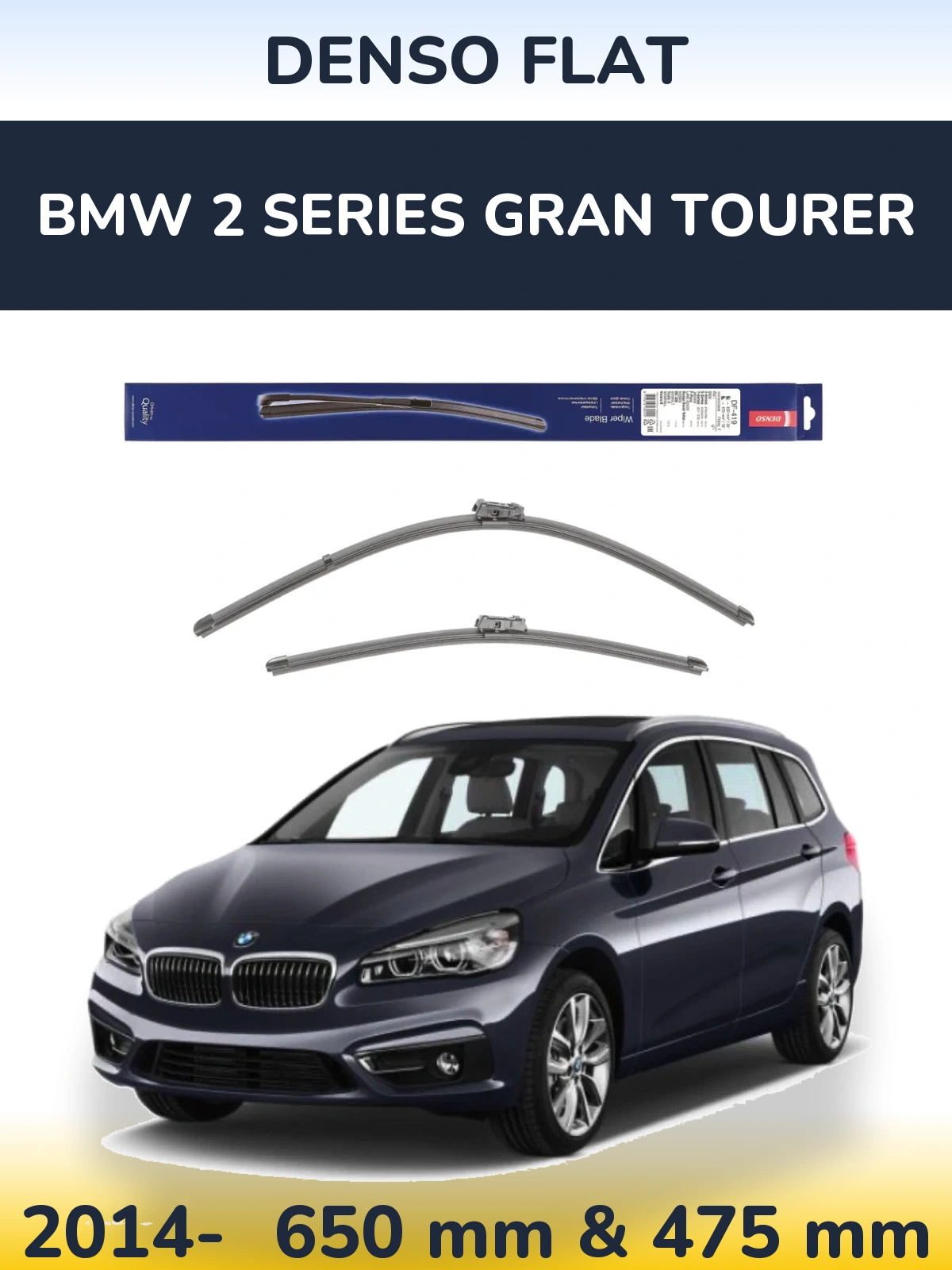Комплект передніх щіток Denso Flat 650 & 475 мм для BMW 2 Series Gran Tourer 2014-2026