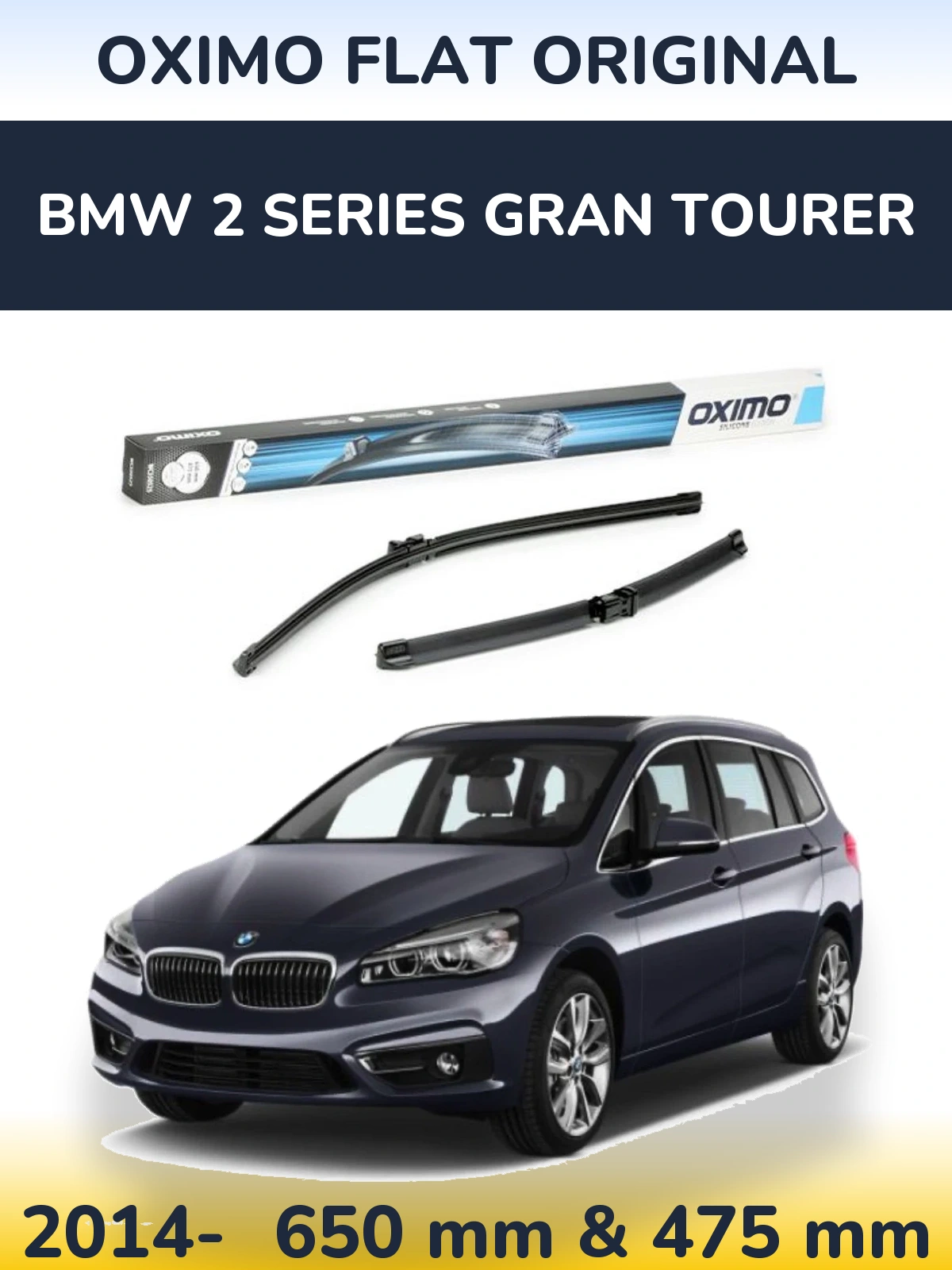 Комплект передніх щіток Oximo Flat Original 650 & 475 мм для BMW 2 Series Gran Tourer 2014-2026